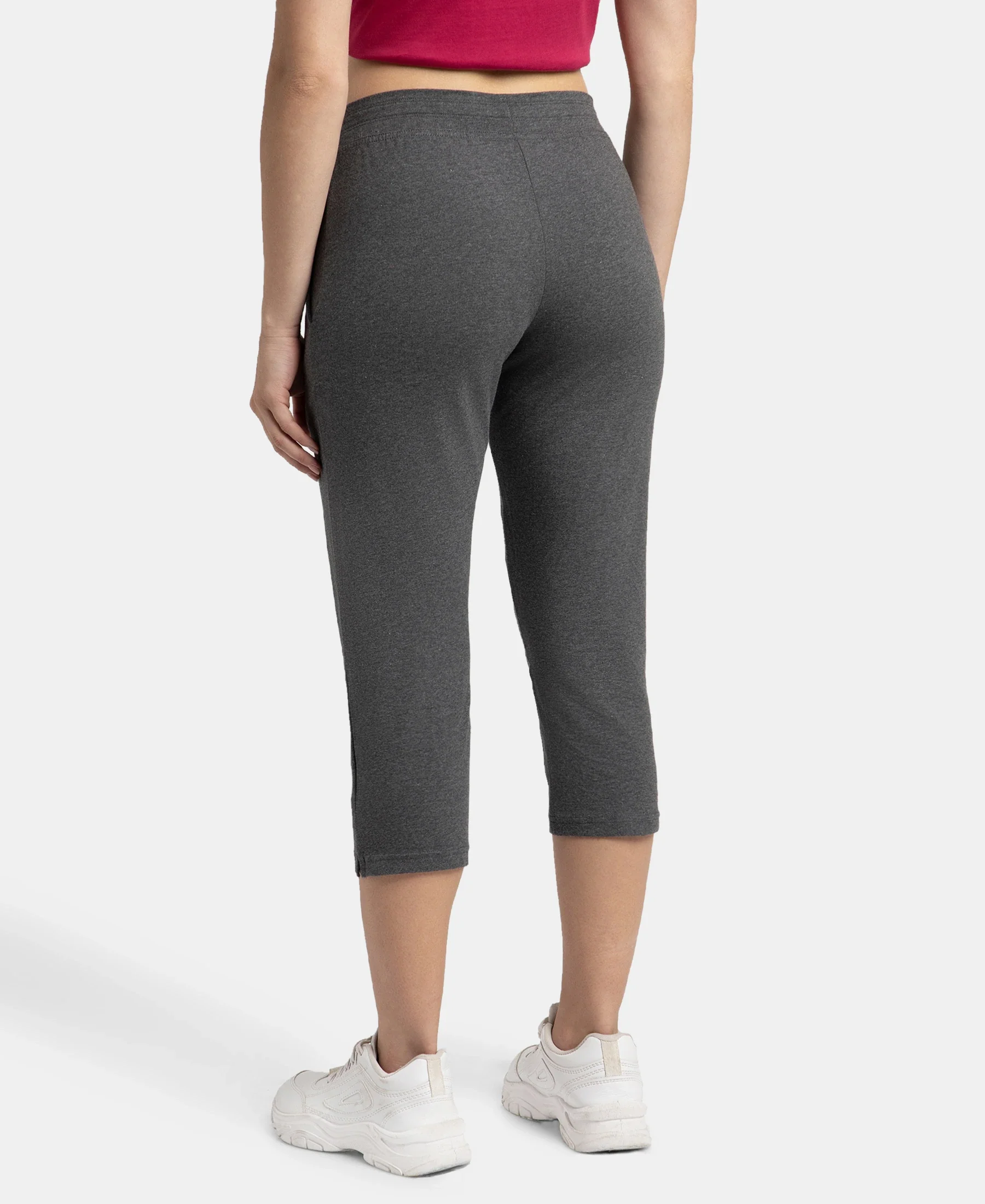 Super Combed Cotton Elastane Stretch Slim Fit Capri with Side Pockets - Charcoal Melange - Image 3