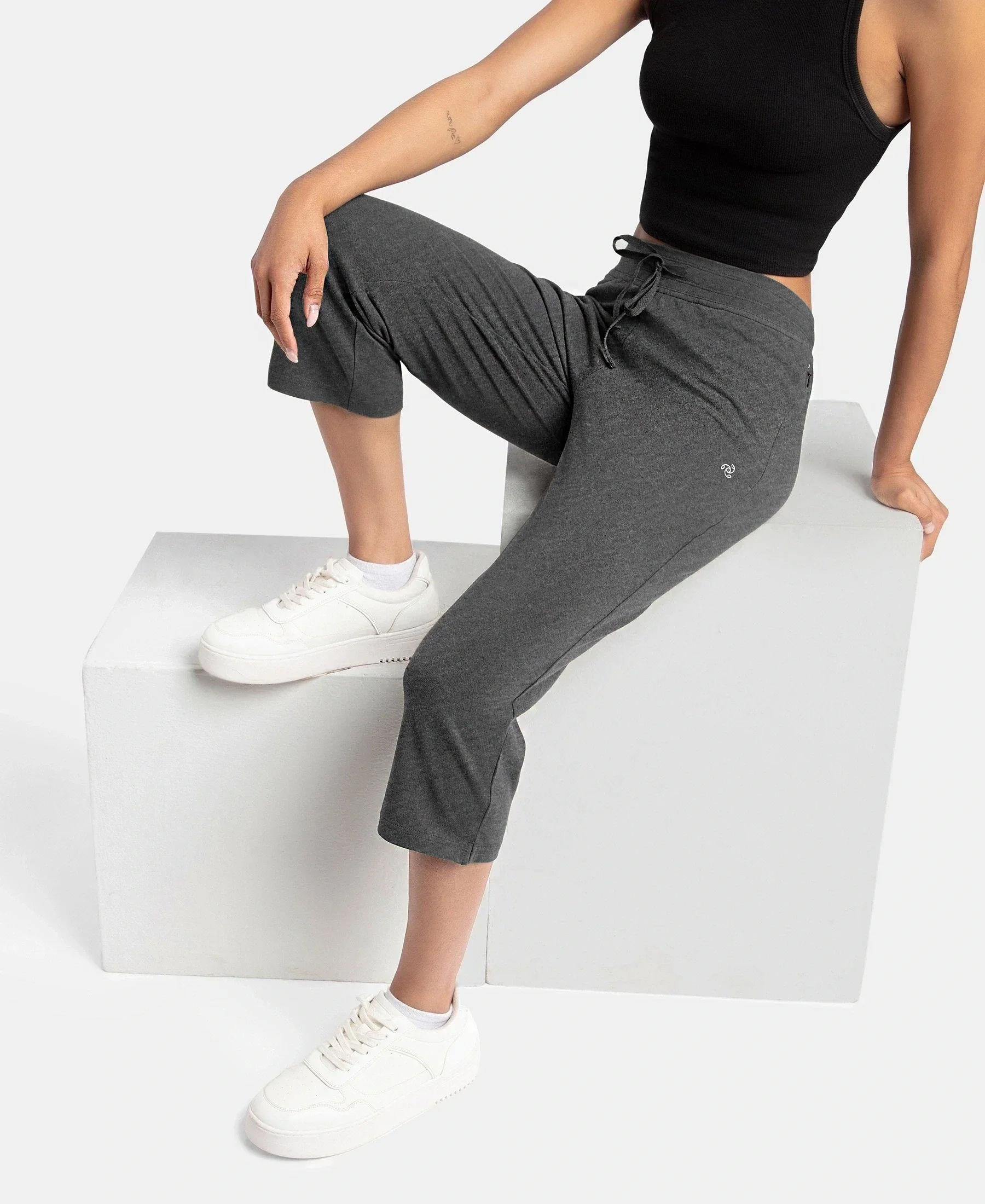 Super Combed Cotton Elastane Stretch Slim Fit Capri with Side Pockets - Charcoal Melange - Image 5