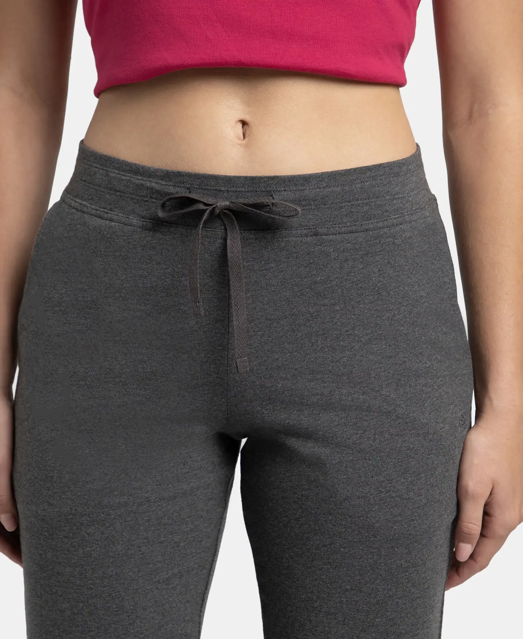 Super Combed Cotton Elastane Stretch Slim Fit Capri with Side Pockets - Charcoal Melange - Image 6