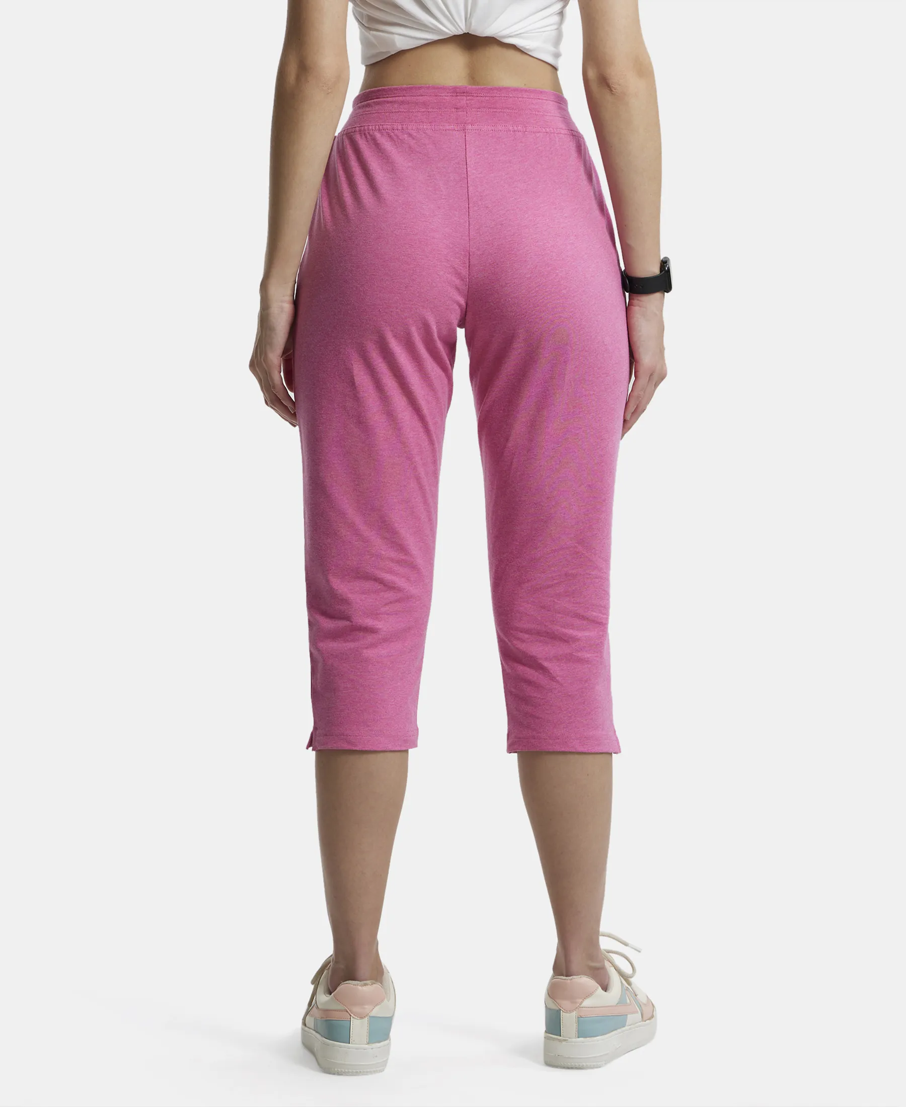 Super Combed Cotton Elastane Stretch Slim Fit Capri with Side Pockets - Ibis Rose Melange - Image 3