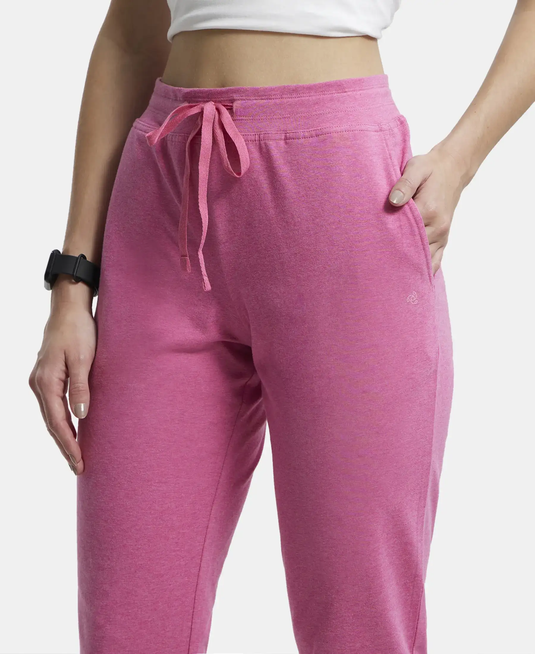 Super Combed Cotton Elastane Stretch Slim Fit Capri with Side Pockets - Ibis Rose Melange - Image 7