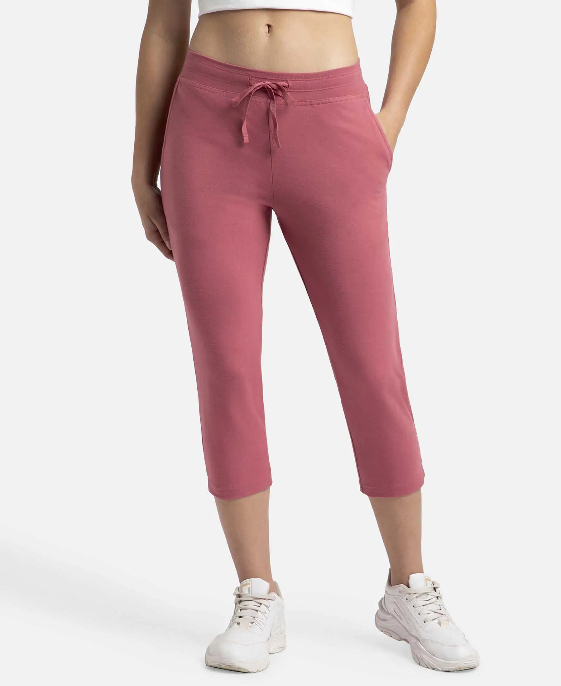 Super Combed Cotton Elastane Stretch Slim Fit Capri with Side Pockets - Rose Wine