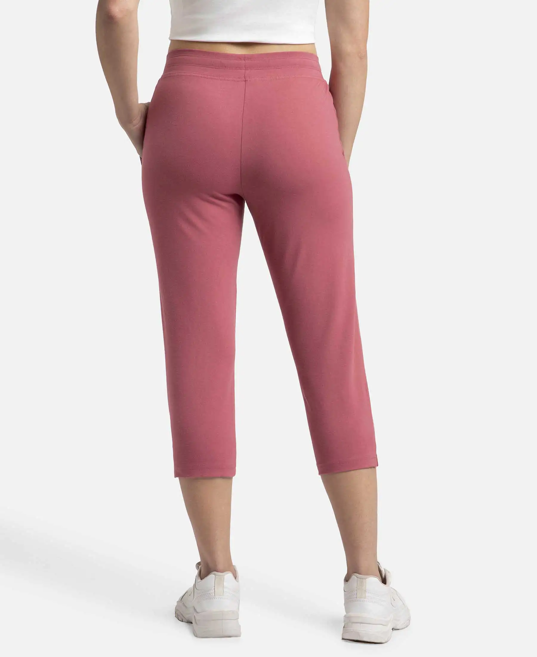 Super Combed Cotton Elastane Stretch Slim Fit Capri with Side Pockets - Rose Wine - Image 3