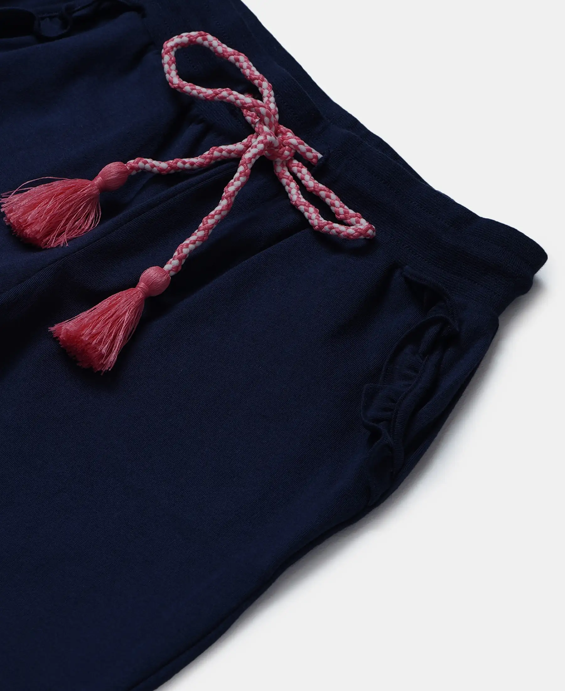Girl's Super Combed Cotton Elastane Stretch Slim Fit Joggers - Navy - Image 3