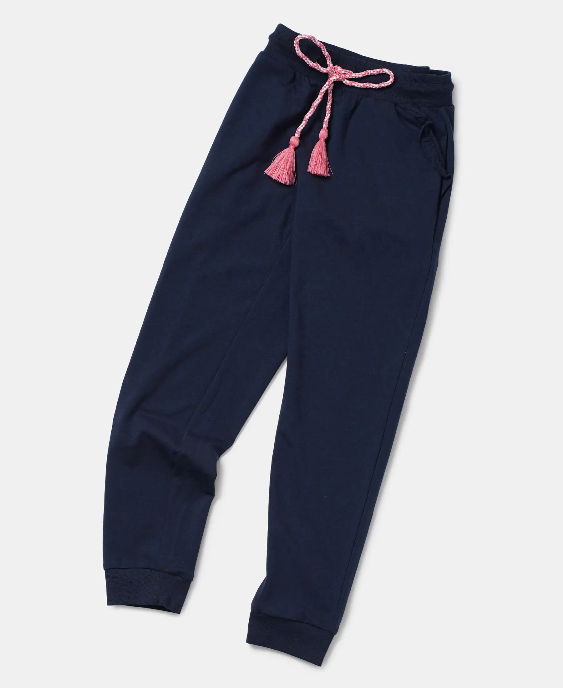 Girl's Super Combed Cotton Elastane Stretch Slim Fit Joggers - Navy - Image 5
