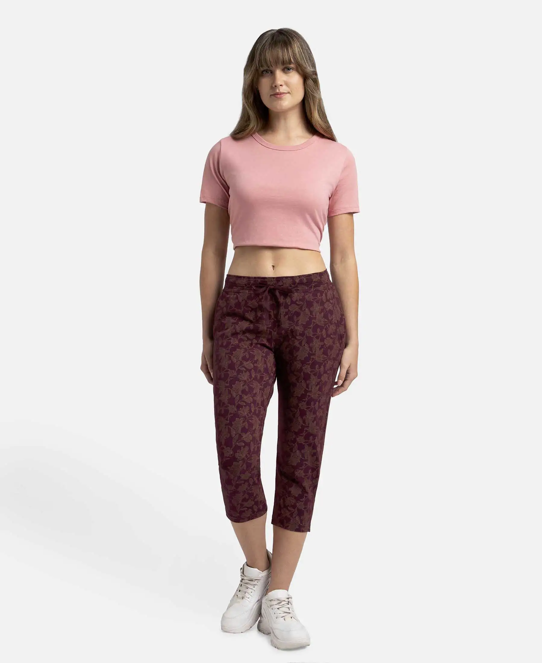 Super Combed Cotton Elastane Stretch Slim Fit Printed Capri with Side Pockets - Wine Tasting Printed - Image 4