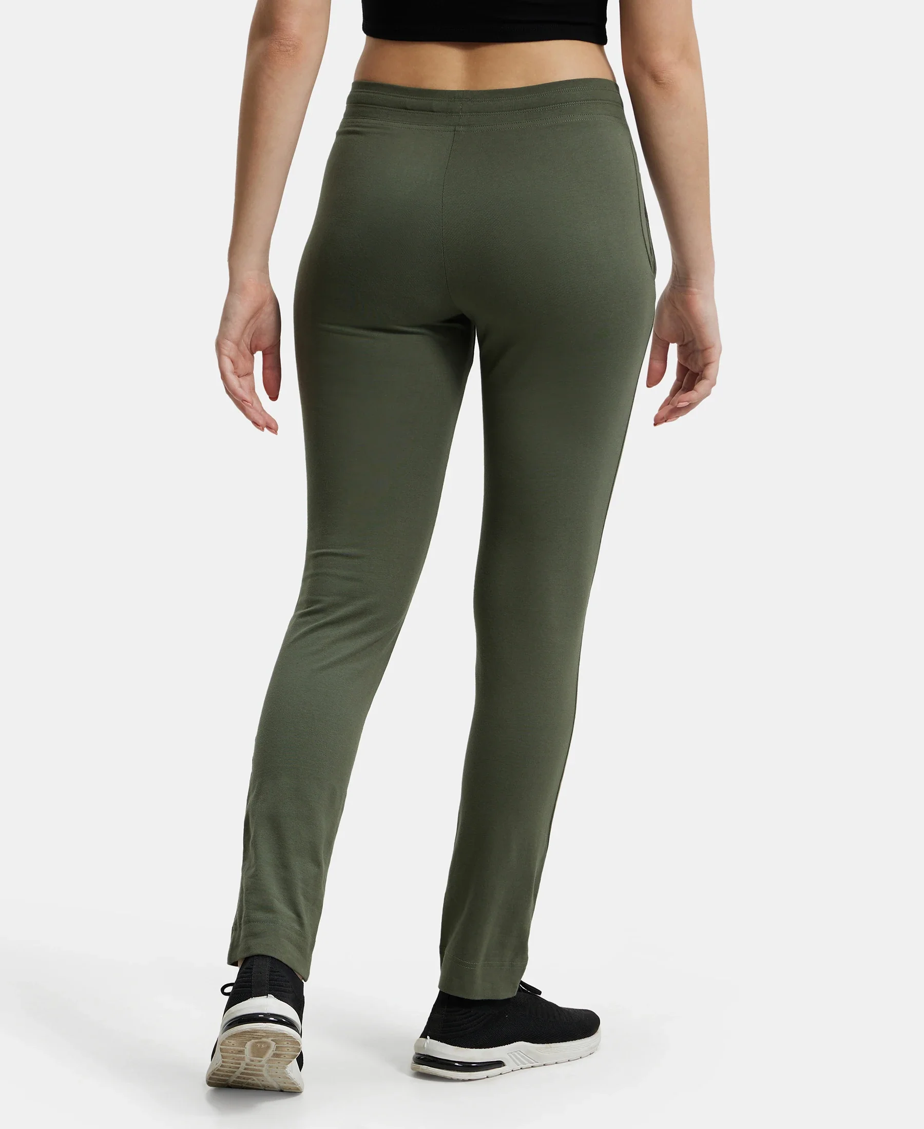 Super Combed Cotton Elastane Stretch Slim Fit Trackpants With Side Pockets - Beetle - Image 3