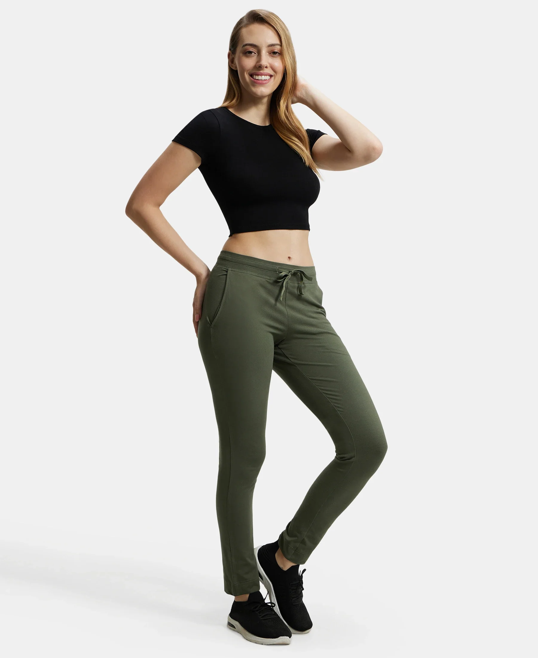 Super Combed Cotton Elastane Stretch Slim Fit Trackpants With Side Pockets - Beetle - Image 6