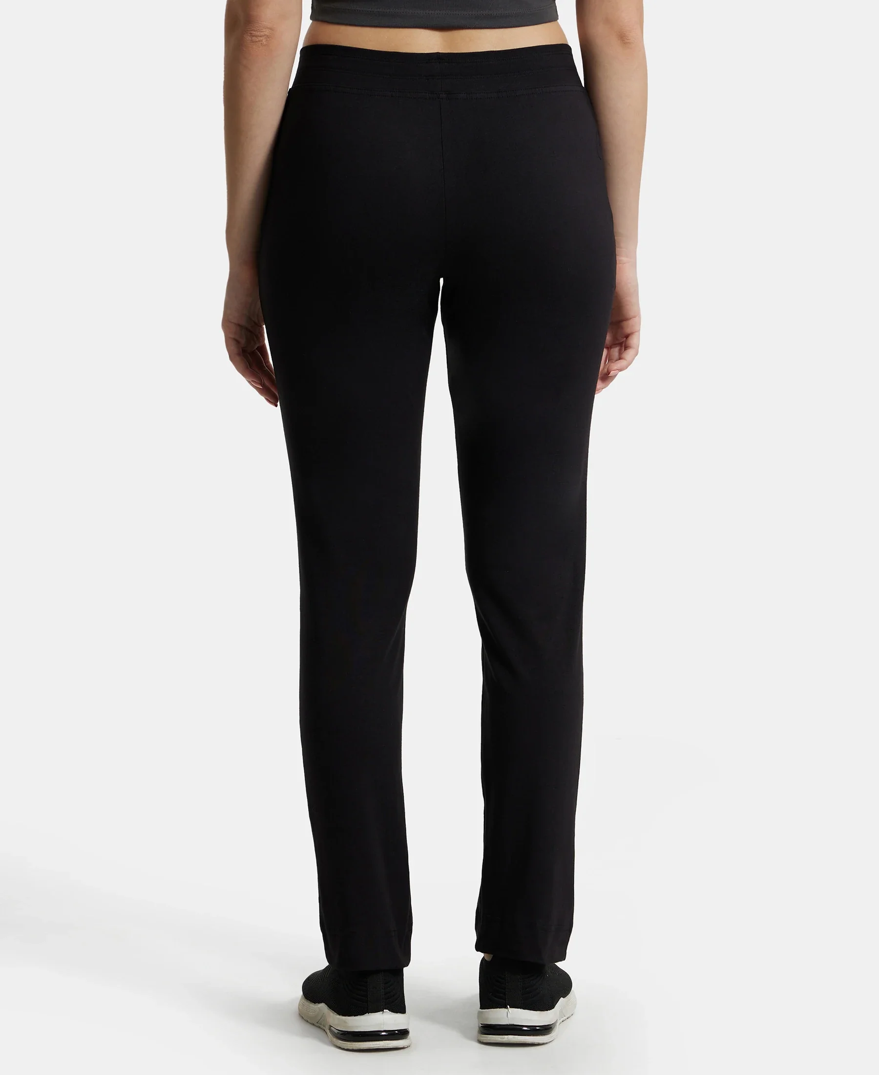 Super Combed Cotton Elastane Stretch Slim Fit Trackpants With Side Pockets - Black - Image 3