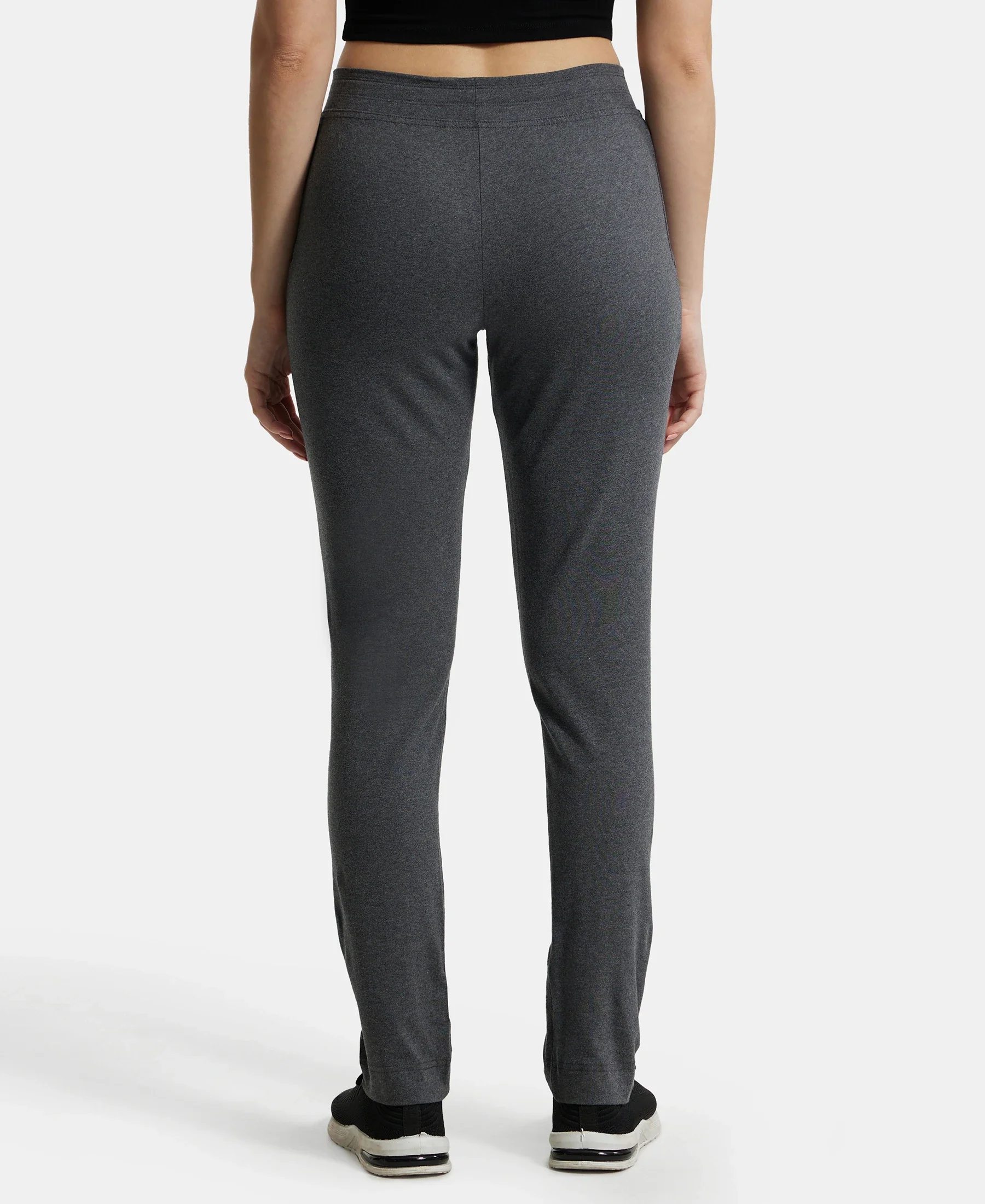 Super Combed Cotton Elastane Stretch Slim Fit Trackpants With Side Pockets - Charcoal Melange - Image 3