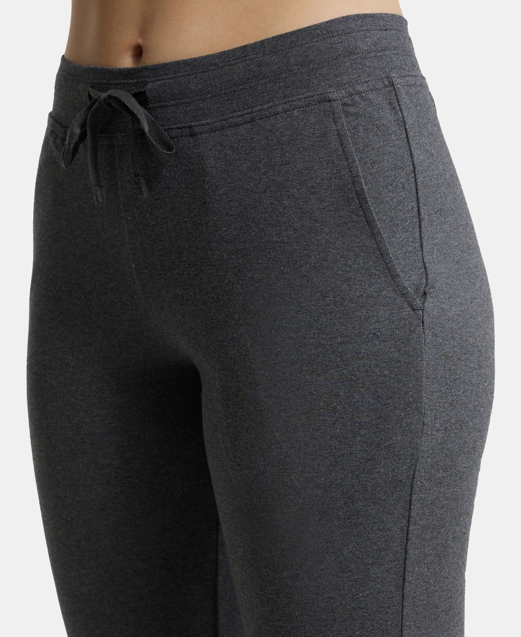 Super Combed Cotton Elastane Stretch Slim Fit Trackpants With Side Pockets - Charcoal Melange - Image 7