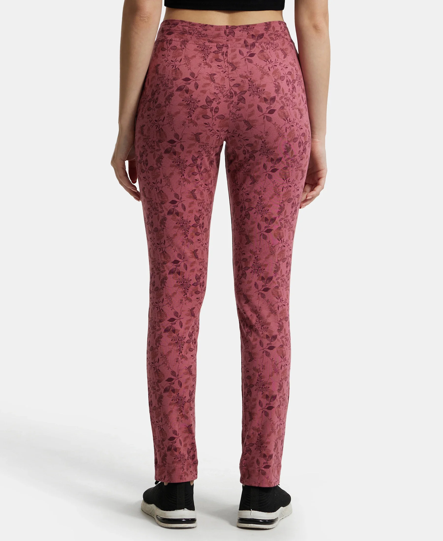 Super Combed Cotton Elastane Stretch Slim Fit Trackpants With Side Pockets - Rosewine Print - Image 3