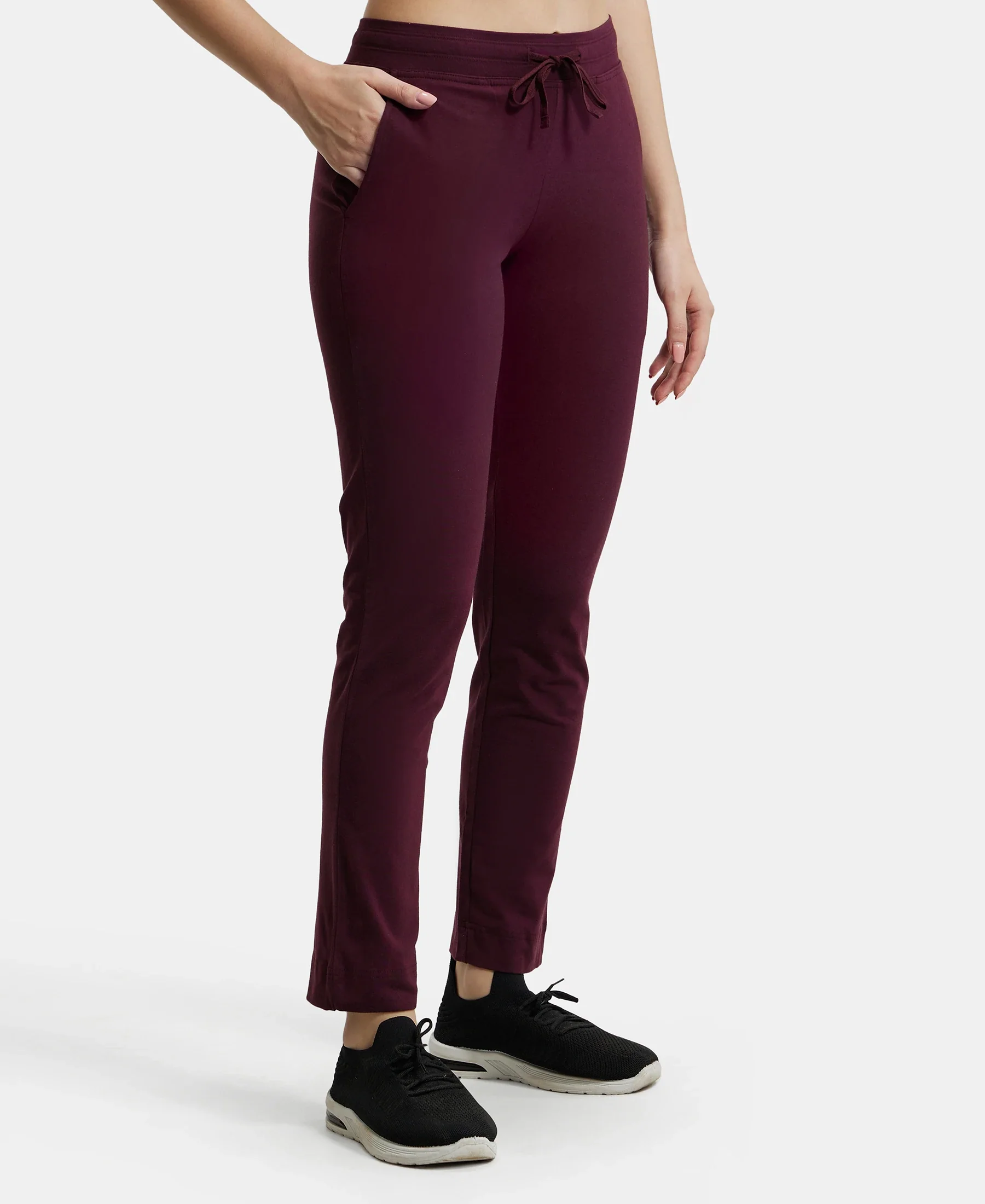 Super Combed Cotton Elastane Stretch Slim Fit Trackpants With Side Pockets - Wine Tasting - Image 2