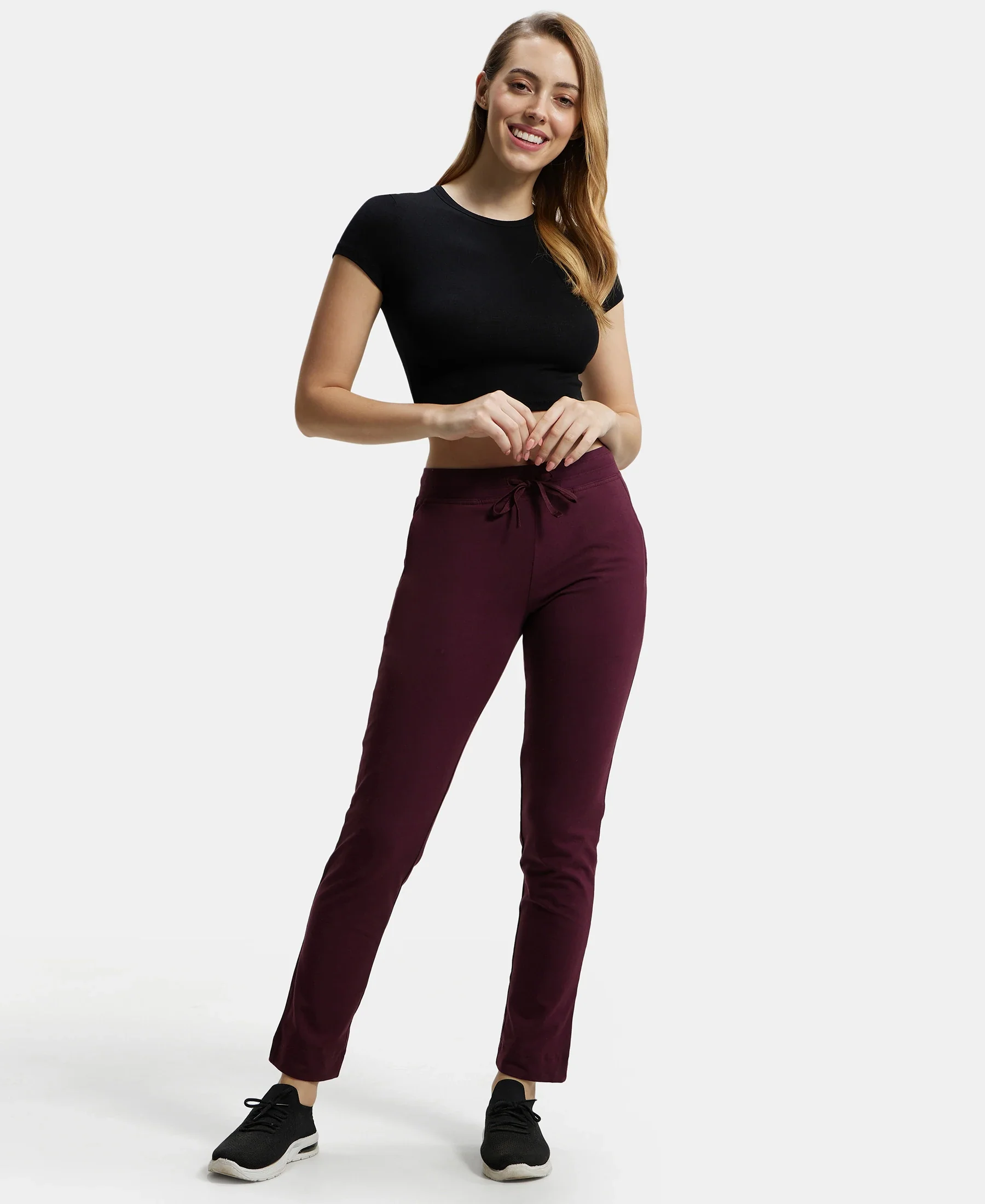 Super Combed Cotton Elastane Stretch Slim Fit Trackpants With Side Pockets - Wine Tasting - Image 6