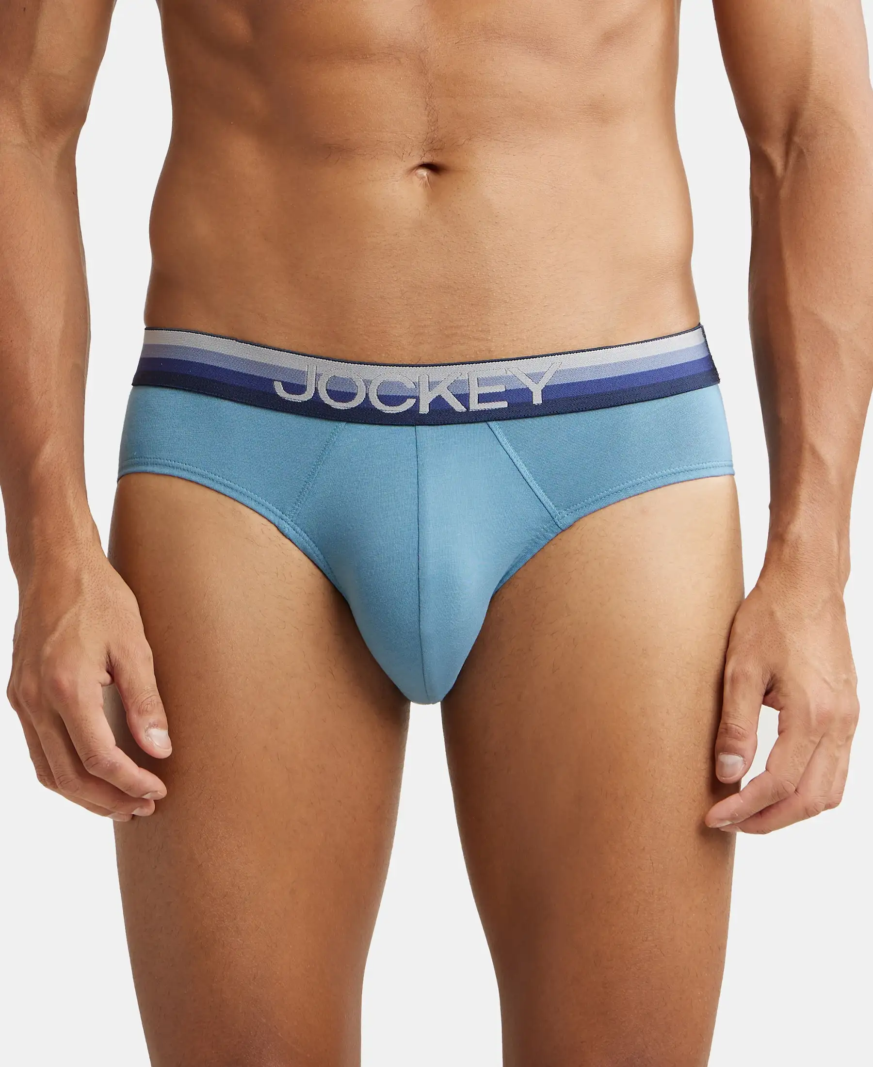 Super Combed Cotton Elastane Stretch Solid Brief with Ultrasoft Waistband - Aegean Blue