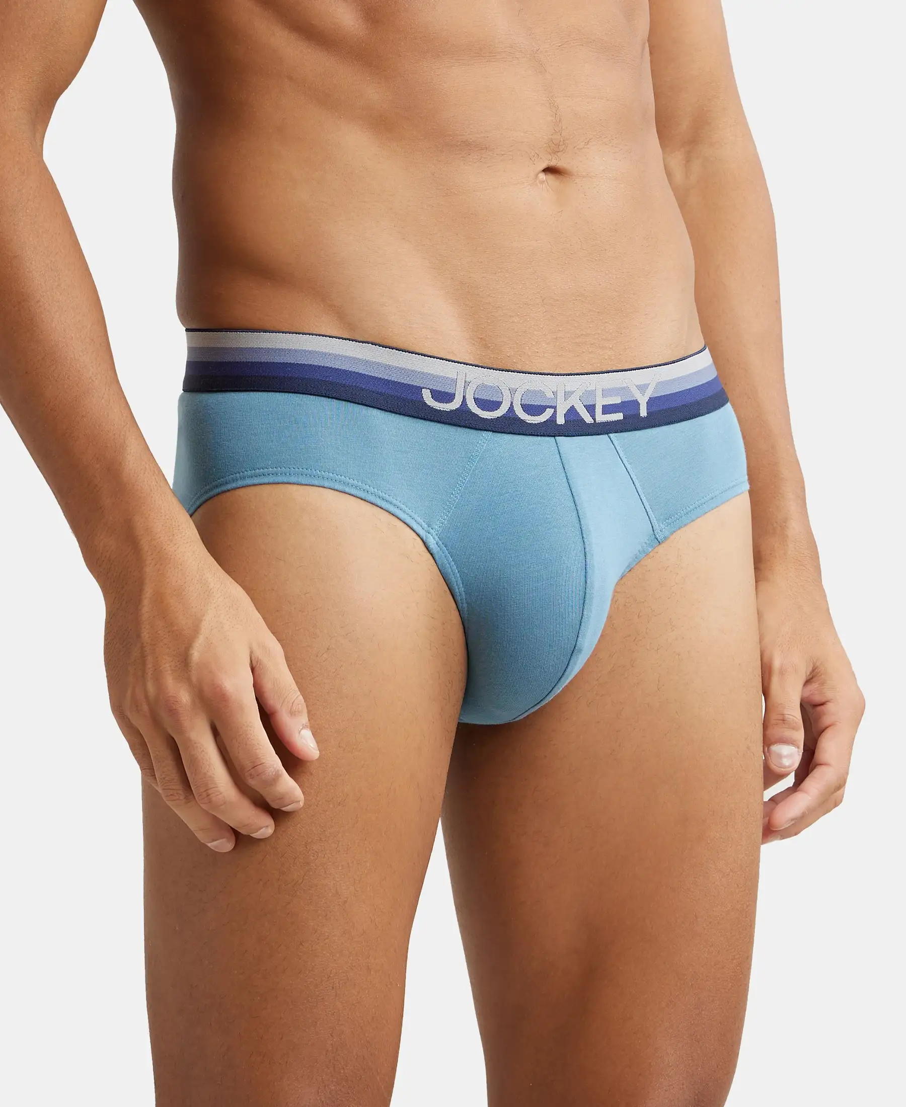 Super Combed Cotton Elastane Stretch Solid Brief with Ultrasoft Waistband - Aegean Blue - Image 2