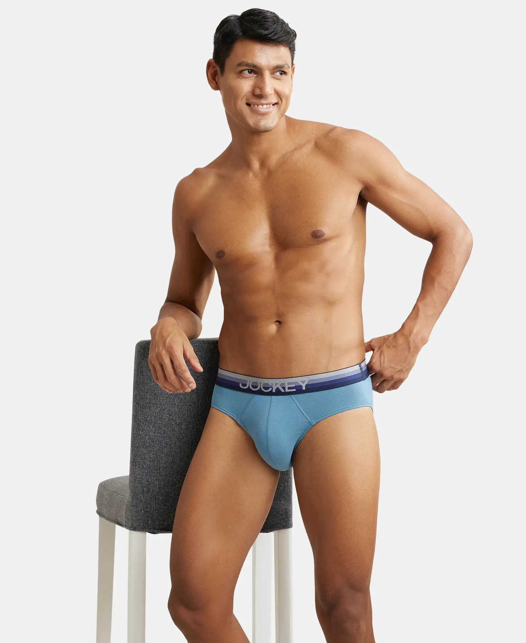 Super Combed Cotton Elastane Stretch Solid Brief with Ultrasoft Waistband - Aegean Blue - Image 5