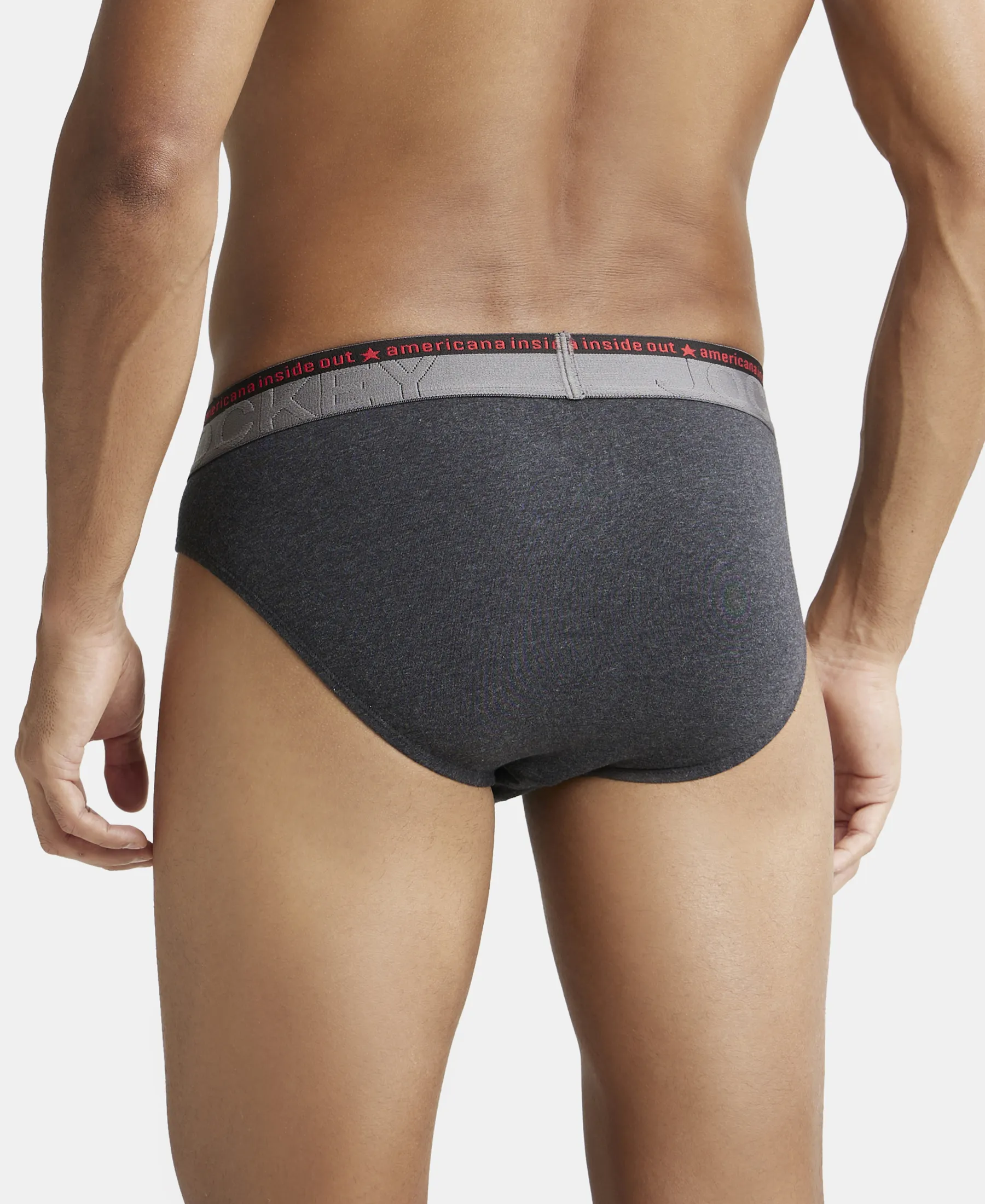 Super Combed Cotton Elastane Stretch Solid Brief with Ultrasoft Waistband - Black Melange (Pack of 2) - Image 3