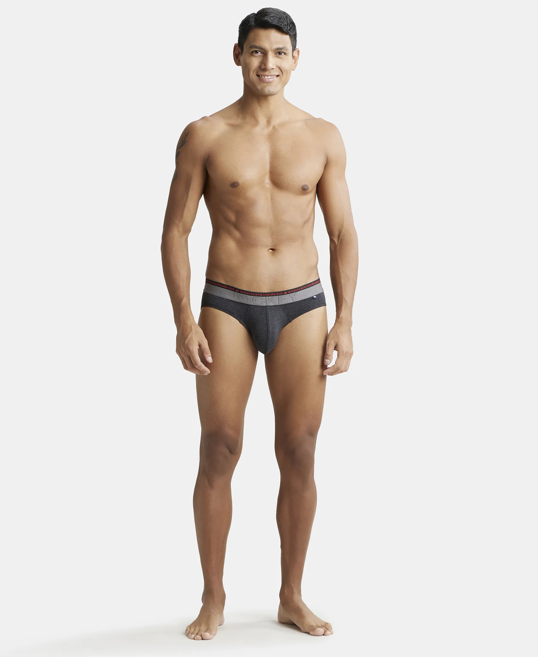 Super Combed Cotton Elastane Stretch Solid Brief with Ultrasoft Waistband - Black Melange (Pack of 2) - Image 4