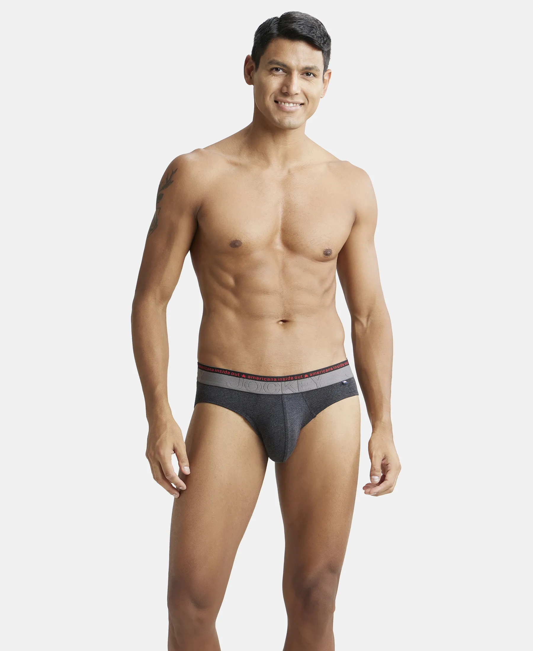 Super Combed Cotton Elastane Stretch Solid Brief with Ultrasoft Waistband - Black Melange (Pack of 2) - Image 9