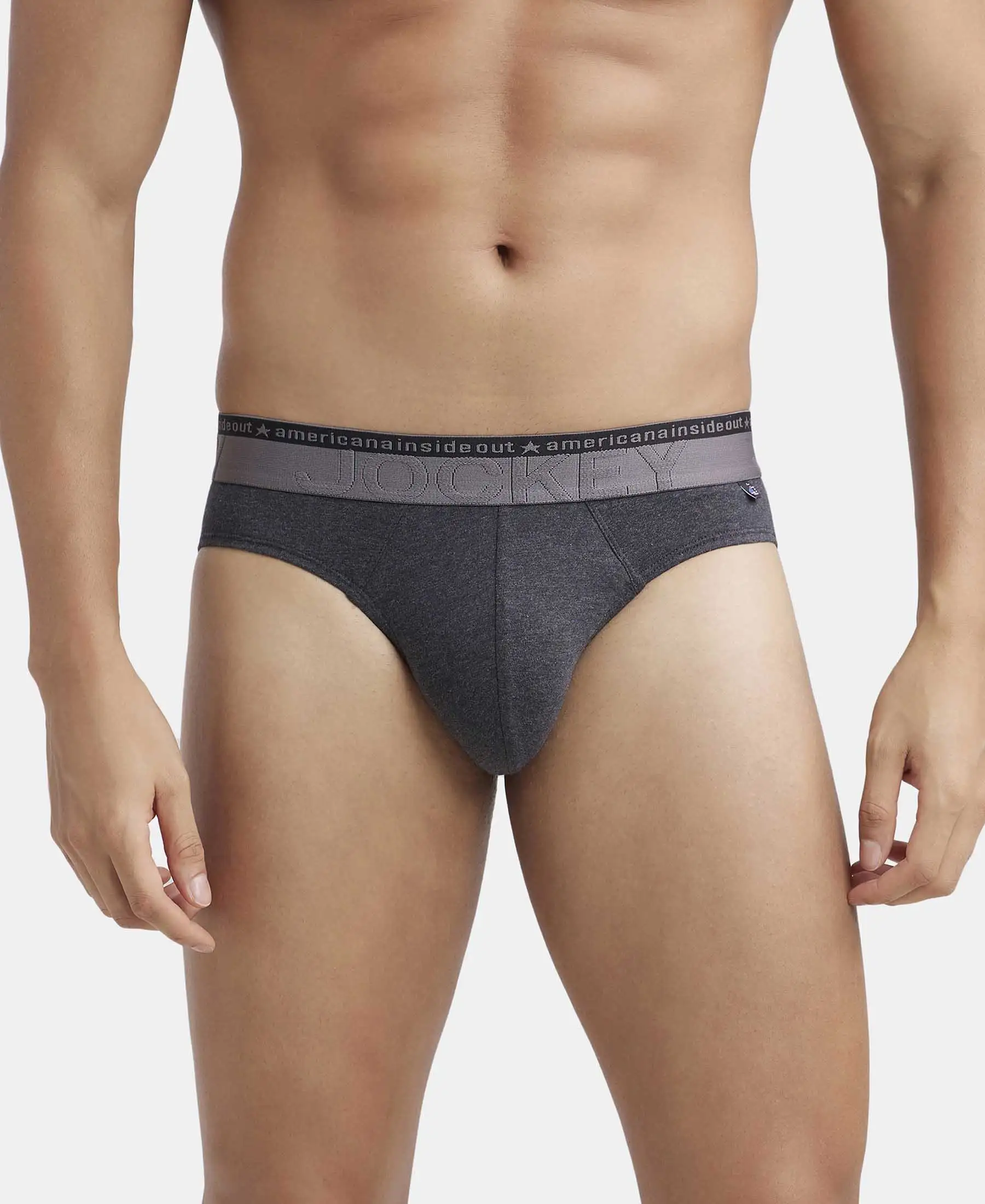 Super Combed Cotton Elastane Stretch Solid Brief with Ultrasoft Waistband - Black Melange