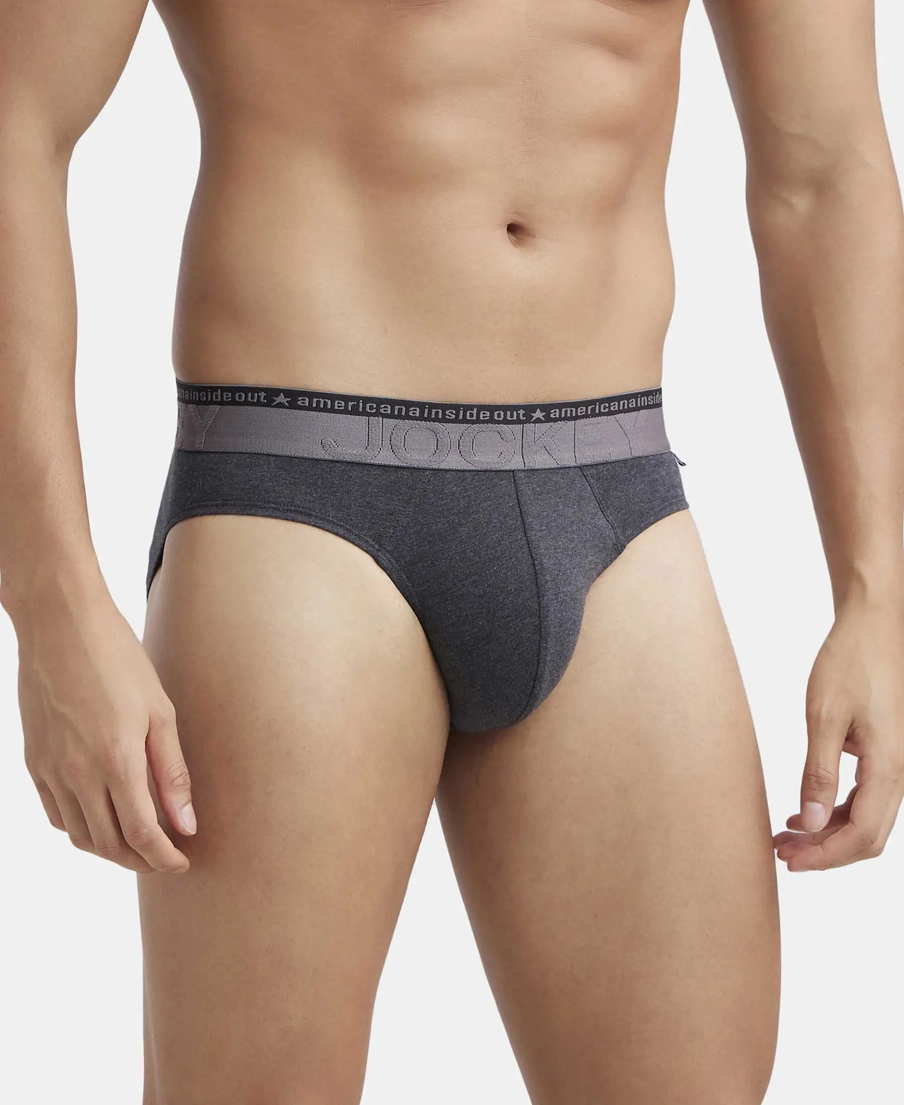 Super Combed Cotton Elastane Stretch Solid Brief with Ultrasoft Waistband - Black Melange - Image 2