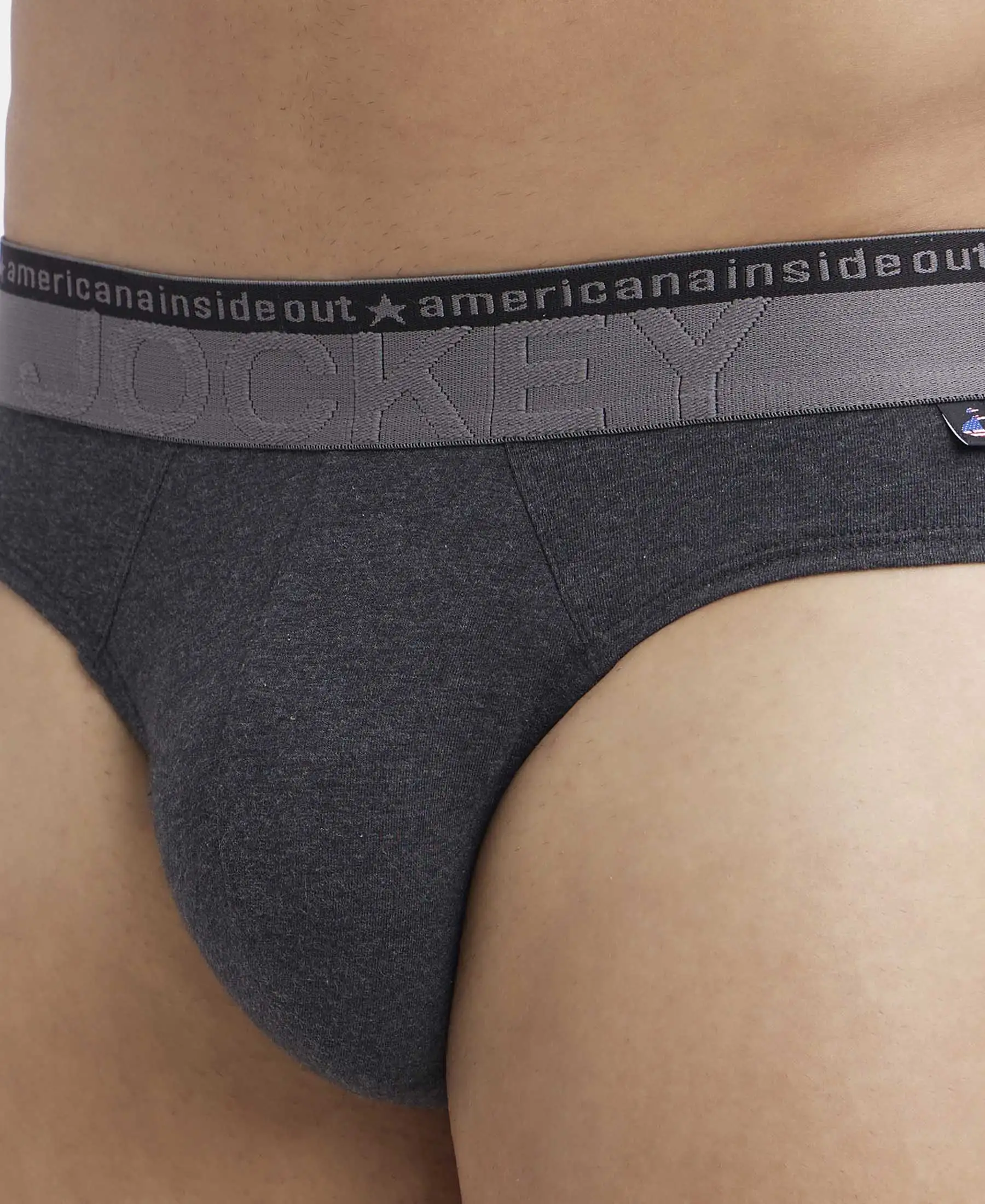 Super Combed Cotton Elastane Stretch Solid Brief with Ultrasoft Waistband - Black Melange - Image 6