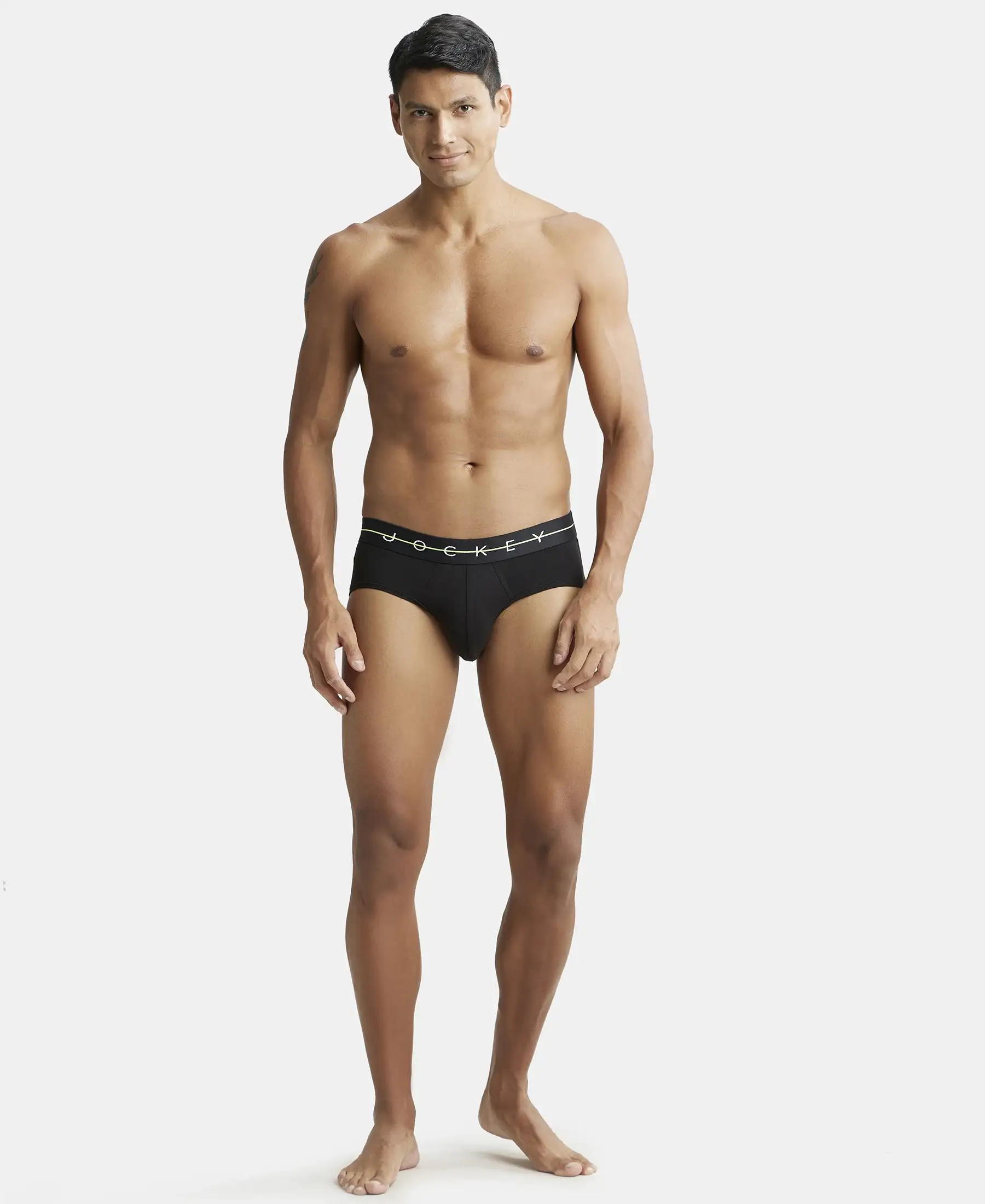 Super Combed Cotton Elastane Stretch Solid Brief with Ultrasoft Waistband - Black - Image 4