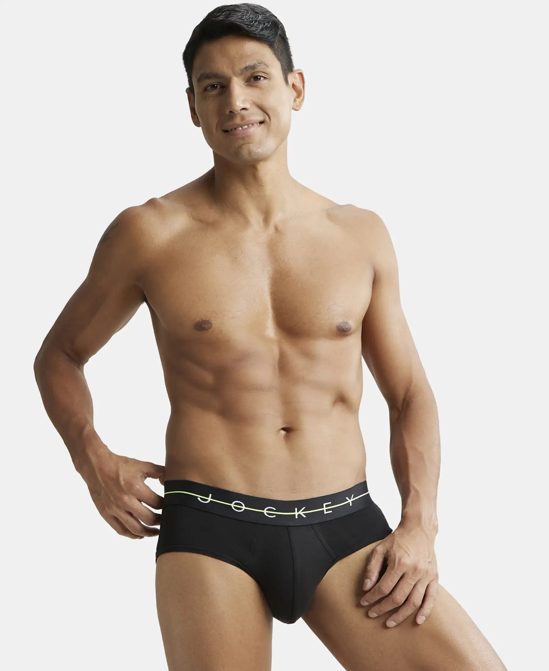 Super Combed Cotton Elastane Stretch Solid Brief with Ultrasoft Waistband - Black - Image 5