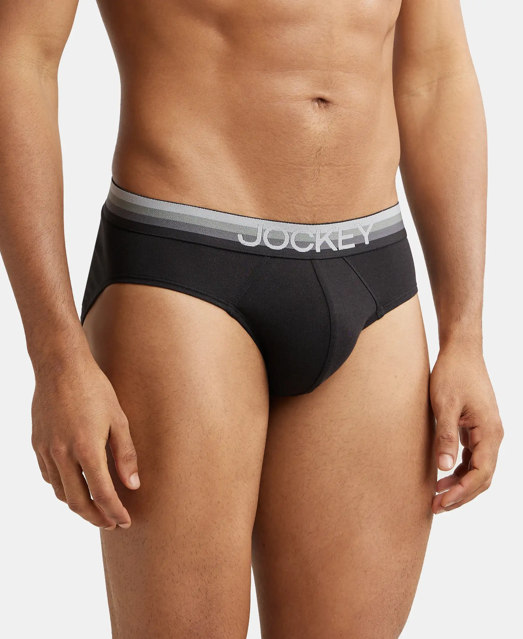 Super Combed Cotton Elastane Stretch Solid Brief with Ultrasoft Waistband - Black - Image 2