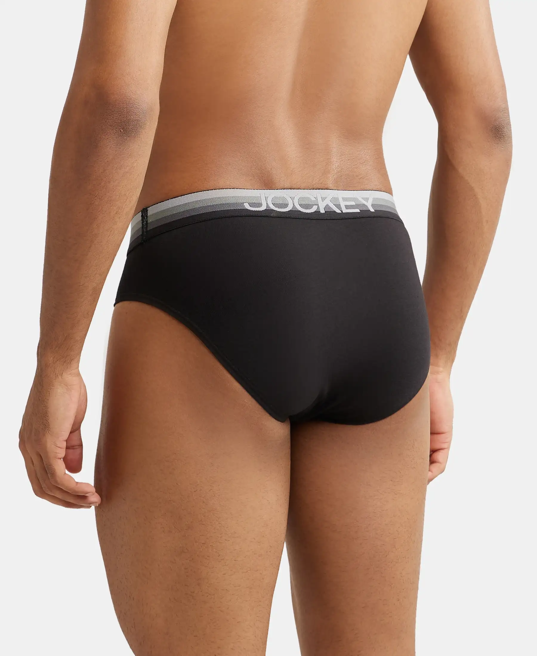 Super Combed Cotton Elastane Stretch Solid Brief with Ultrasoft Waistband - Black - Image 3