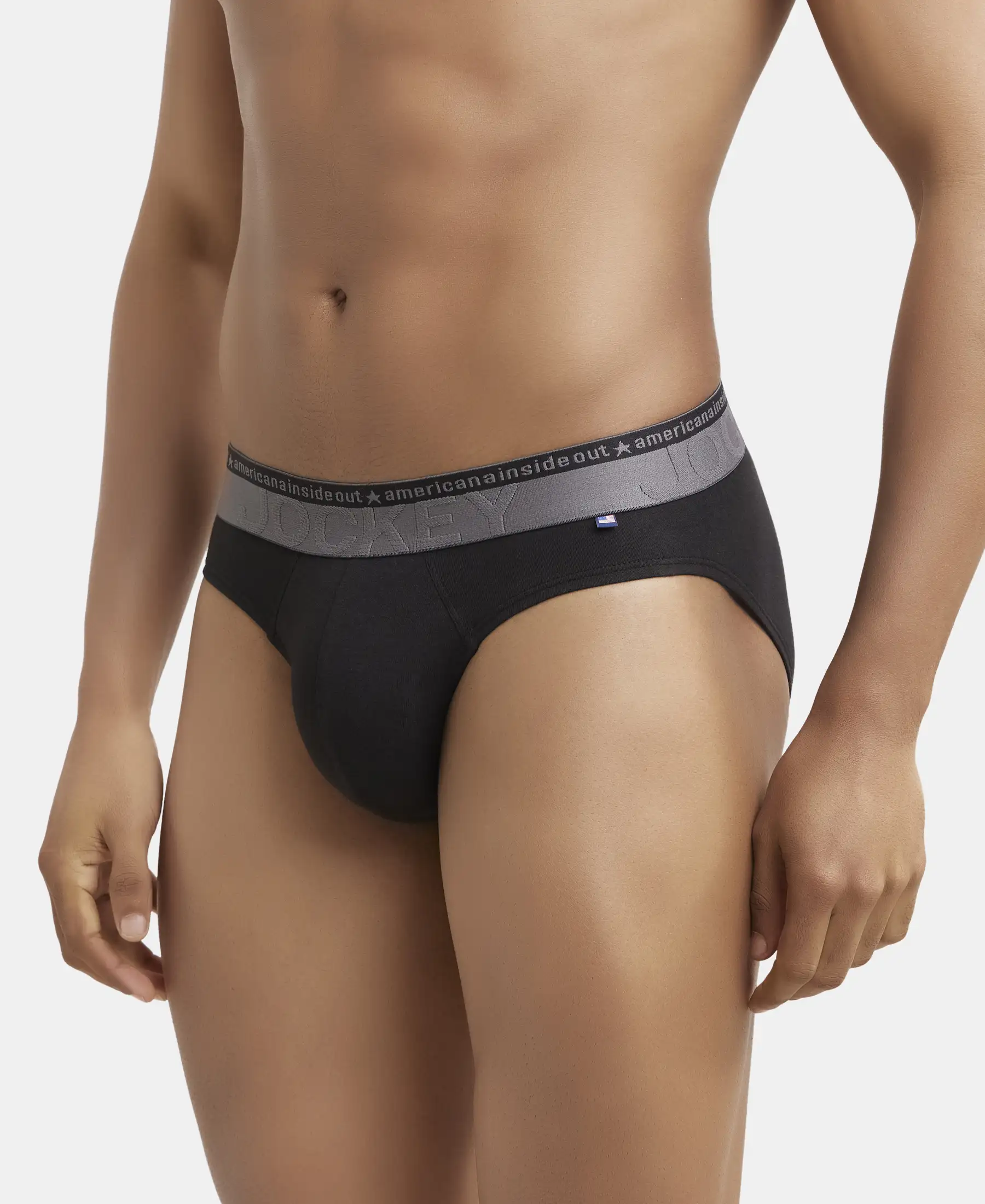Super Combed Cotton Elastane Stretch Solid Brief with Ultrasoft Waistband - Black - Image 2