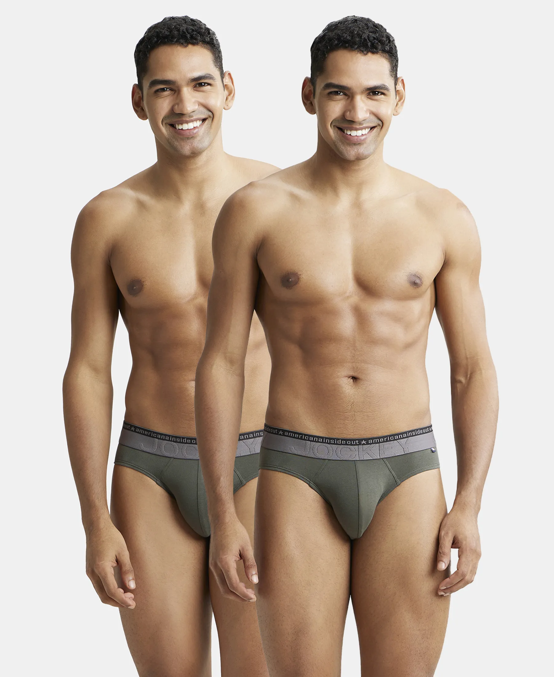 Super Combed Cotton Elastane Stretch Solid Brief with Ultrasoft Waistband - Deep Olive (Pack of 2)
