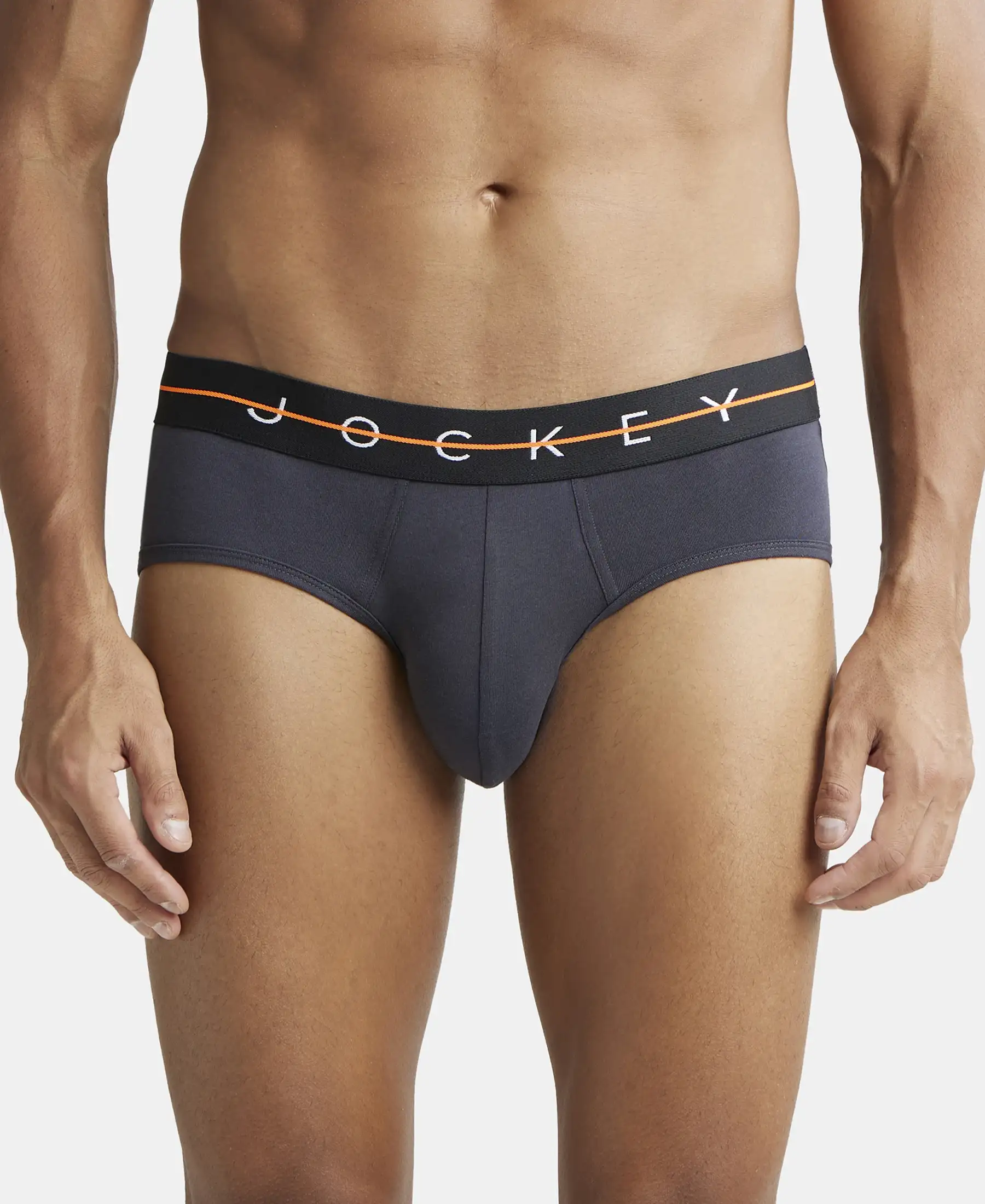 Super Combed Cotton Elastane Stretch Solid Brief with Ultrasoft Waistband - Graphite