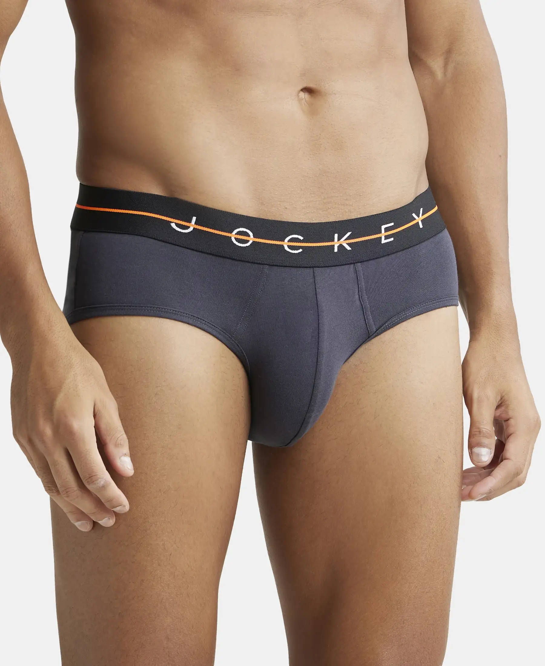 Super Combed Cotton Elastane Stretch Solid Brief with Ultrasoft Waistband - Graphite - Image 2