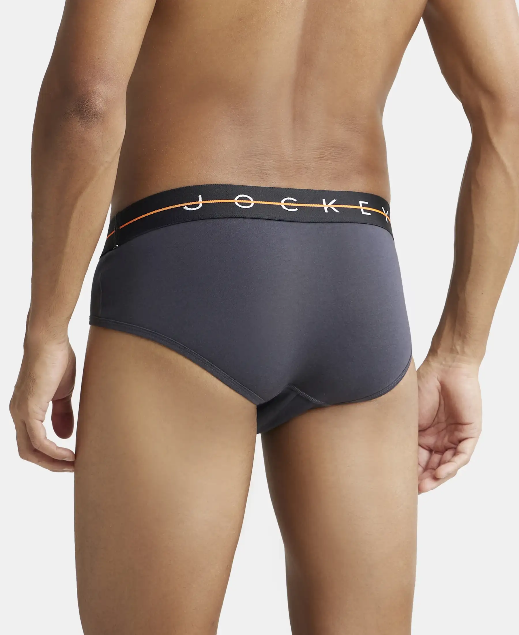 Super Combed Cotton Elastane Stretch Solid Brief with Ultrasoft Waistband - Graphite - Image 3