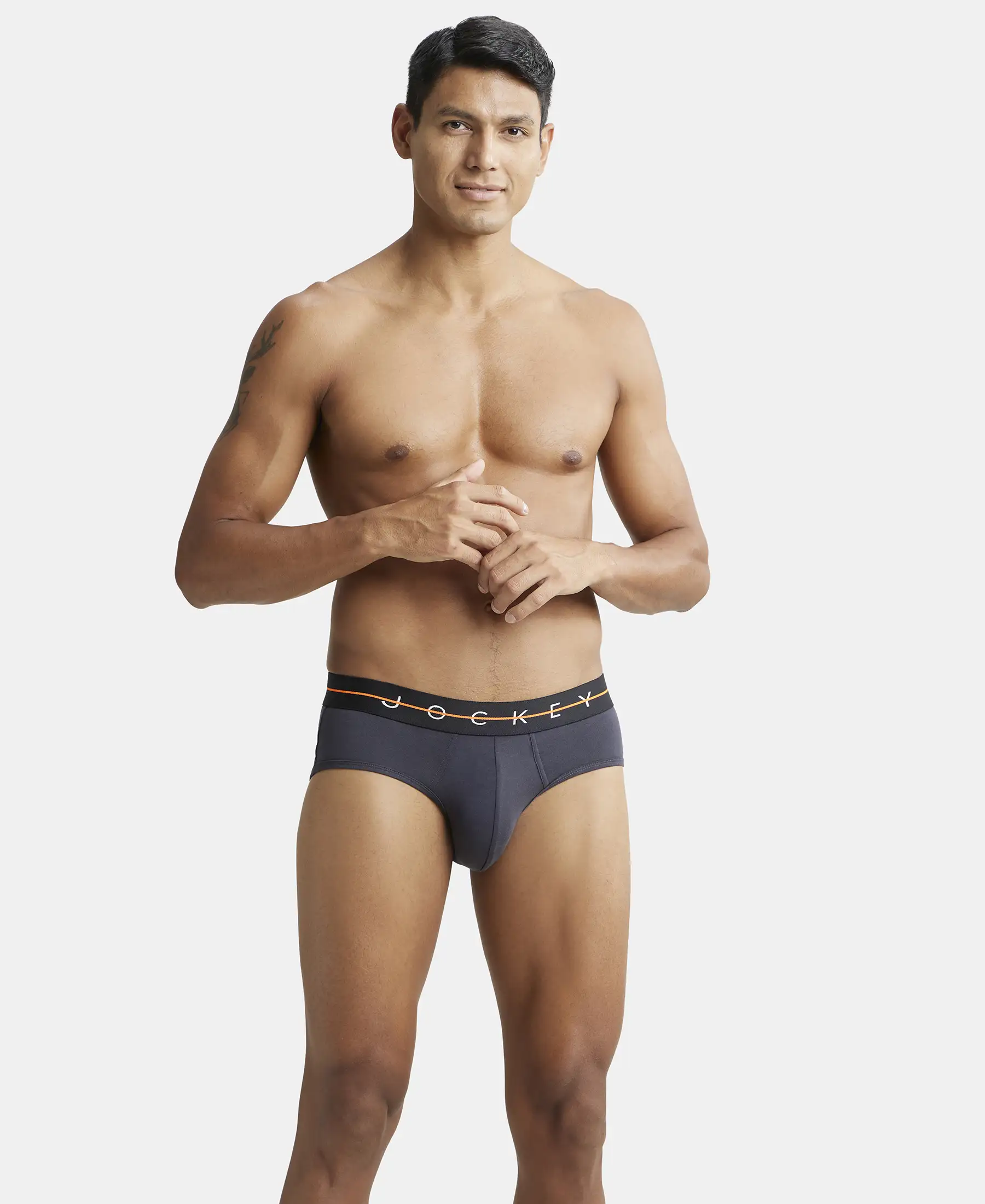 Super Combed Cotton Elastane Stretch Solid Brief with Ultrasoft Waistband - Graphite - Image 6