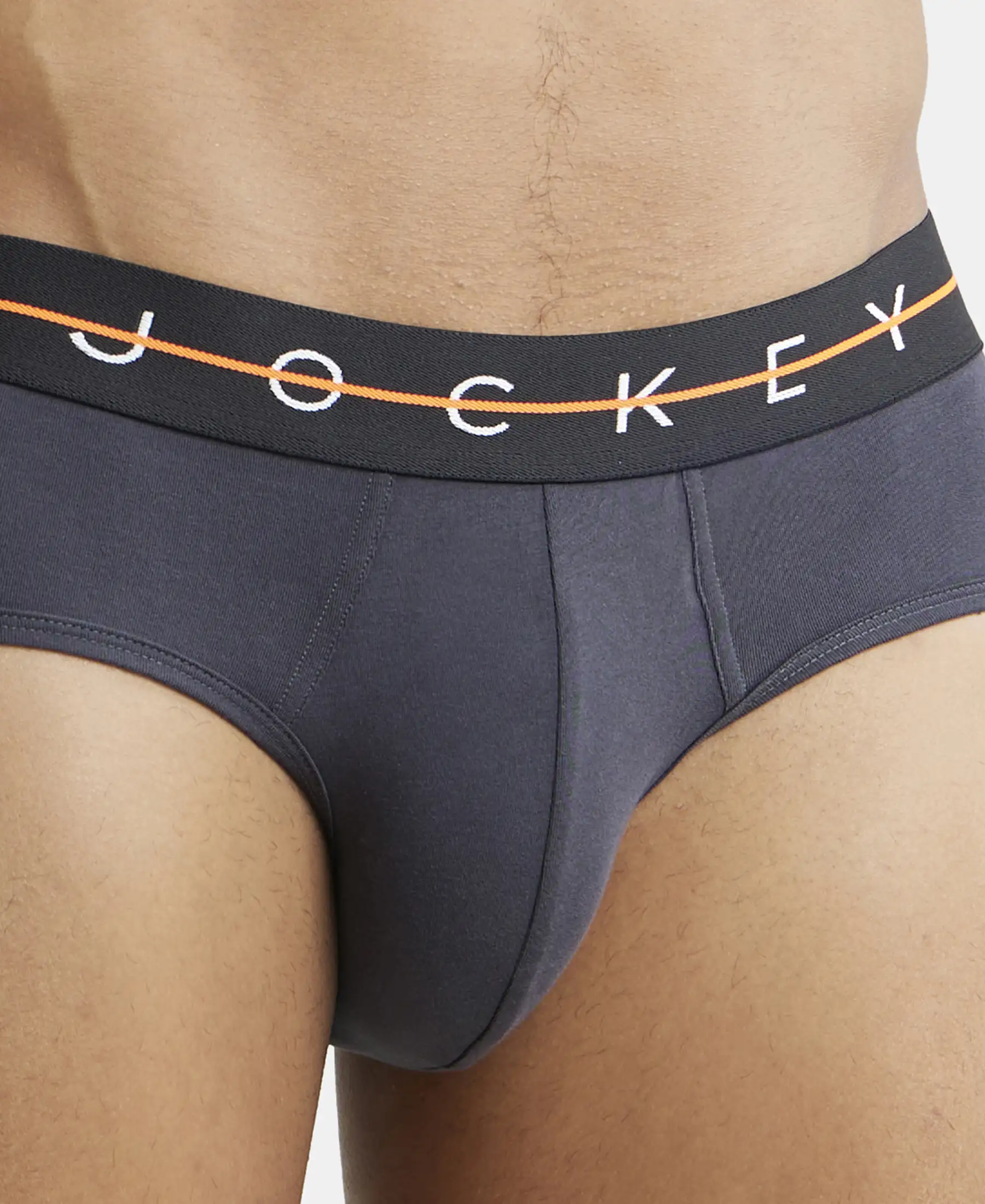 Super Combed Cotton Elastane Stretch Solid Brief with Ultrasoft Waistband - Graphite - Image 7