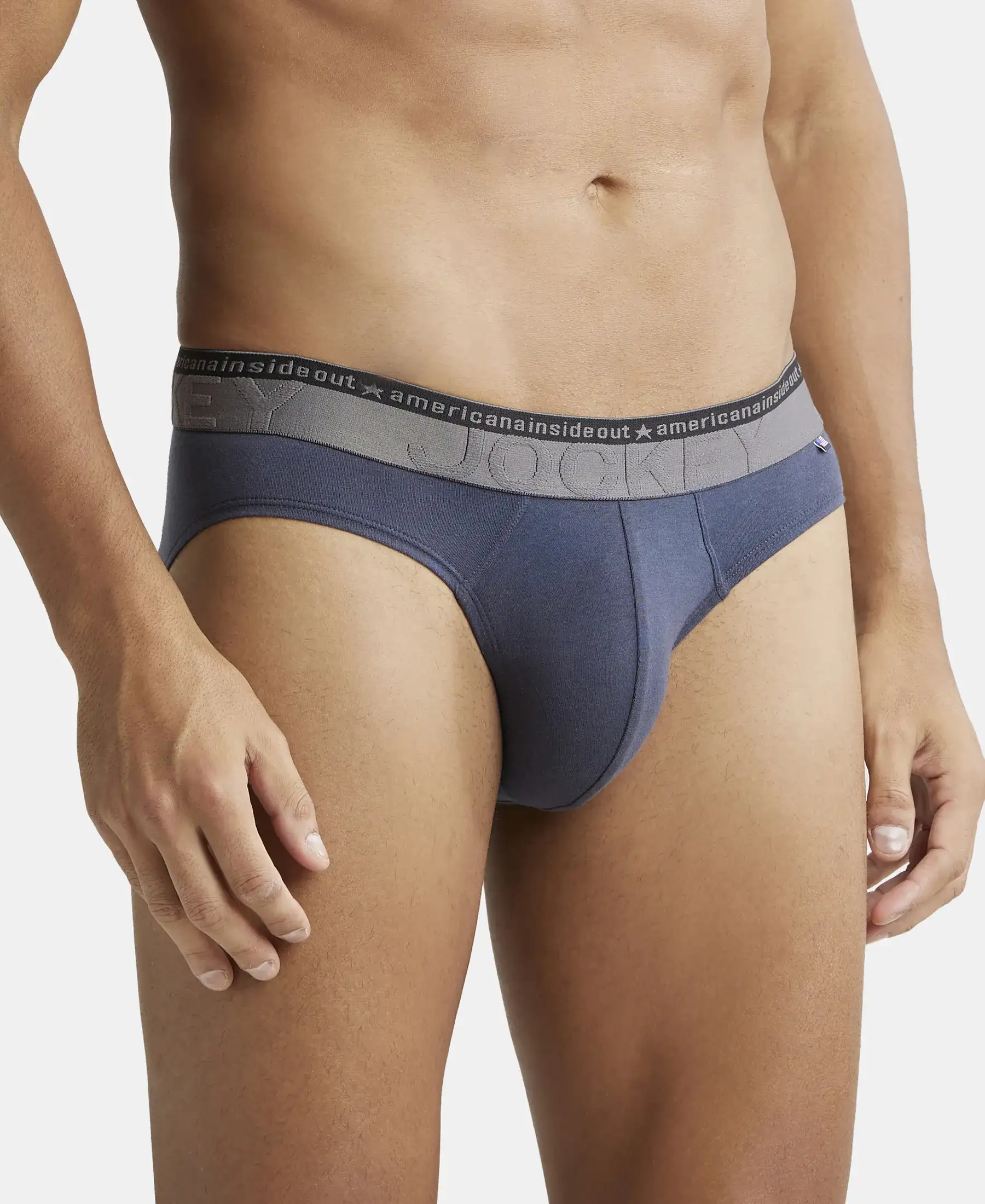 Super Combed Cotton Elastane Stretch Solid Brief with Ultrasoft Waistband - Graphite (Pack of 2) - Image 2