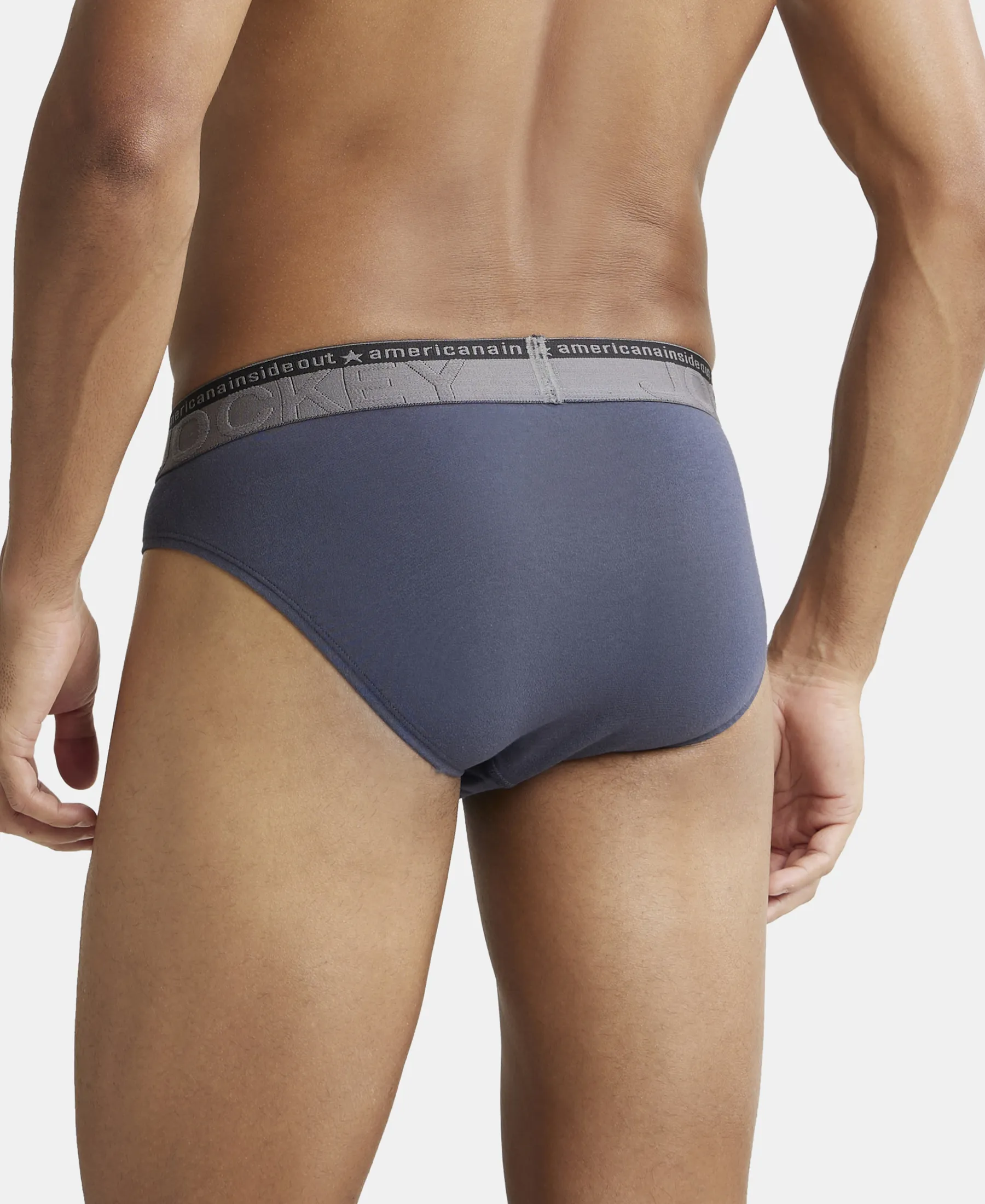 Super Combed Cotton Elastane Stretch Solid Brief with Ultrasoft Waistband - Graphite (Pack of 2) - Image 3
