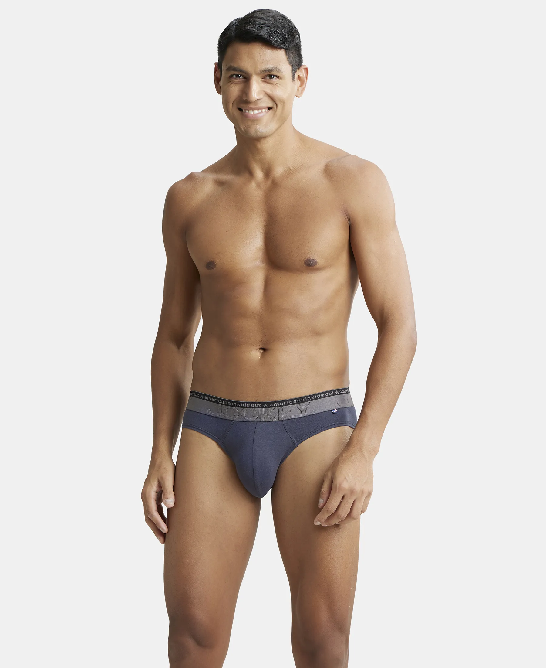 Super Combed Cotton Elastane Stretch Solid Brief with Ultrasoft Waistband - Graphite (Pack of 2) - Image 9