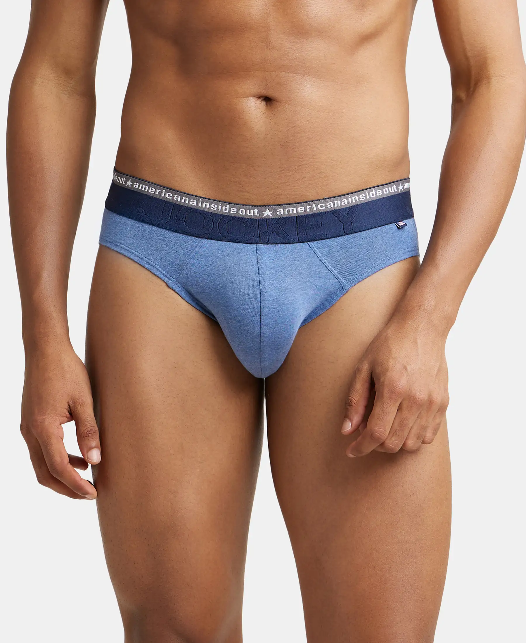 Super Combed Cotton Elastane Stretch Solid Brief with Ultrasoft Waistband - Light Denim Melange