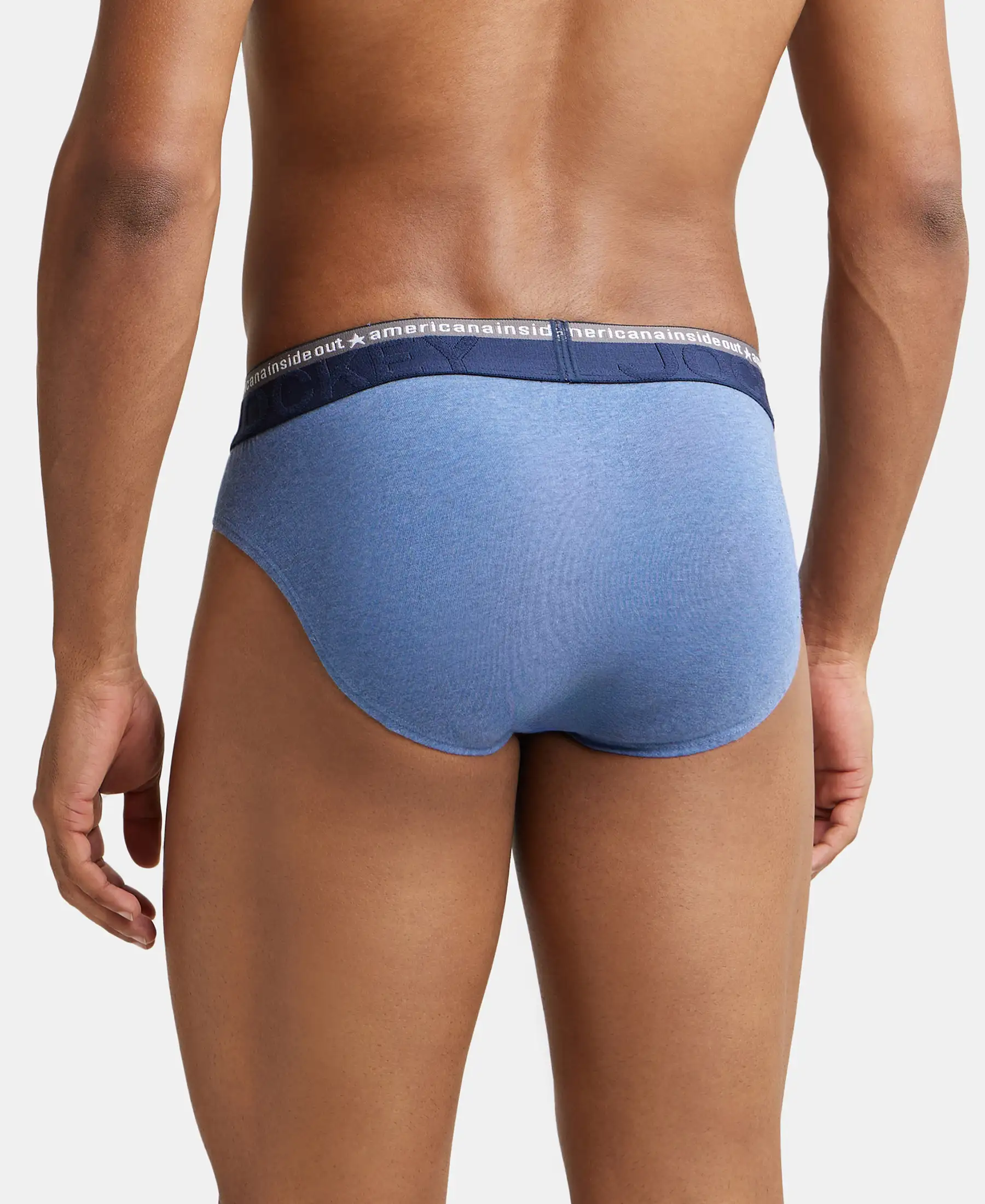Super Combed Cotton Elastane Stretch Solid Brief with Ultrasoft Waistband - Light Denim Melange - Image 3