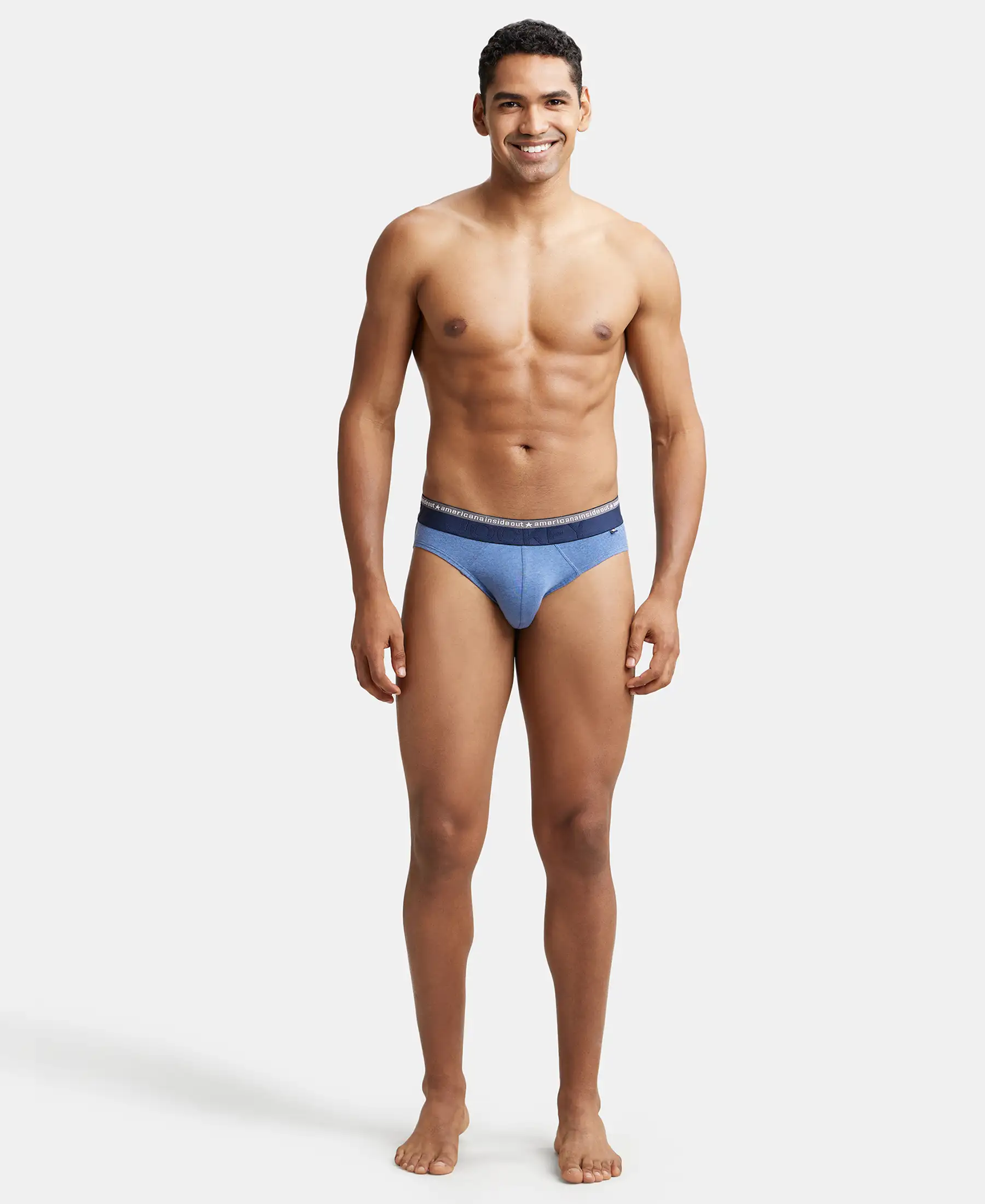 Super Combed Cotton Elastane Stretch Solid Brief with Ultrasoft Waistband - Light Denim Melange - Image 4