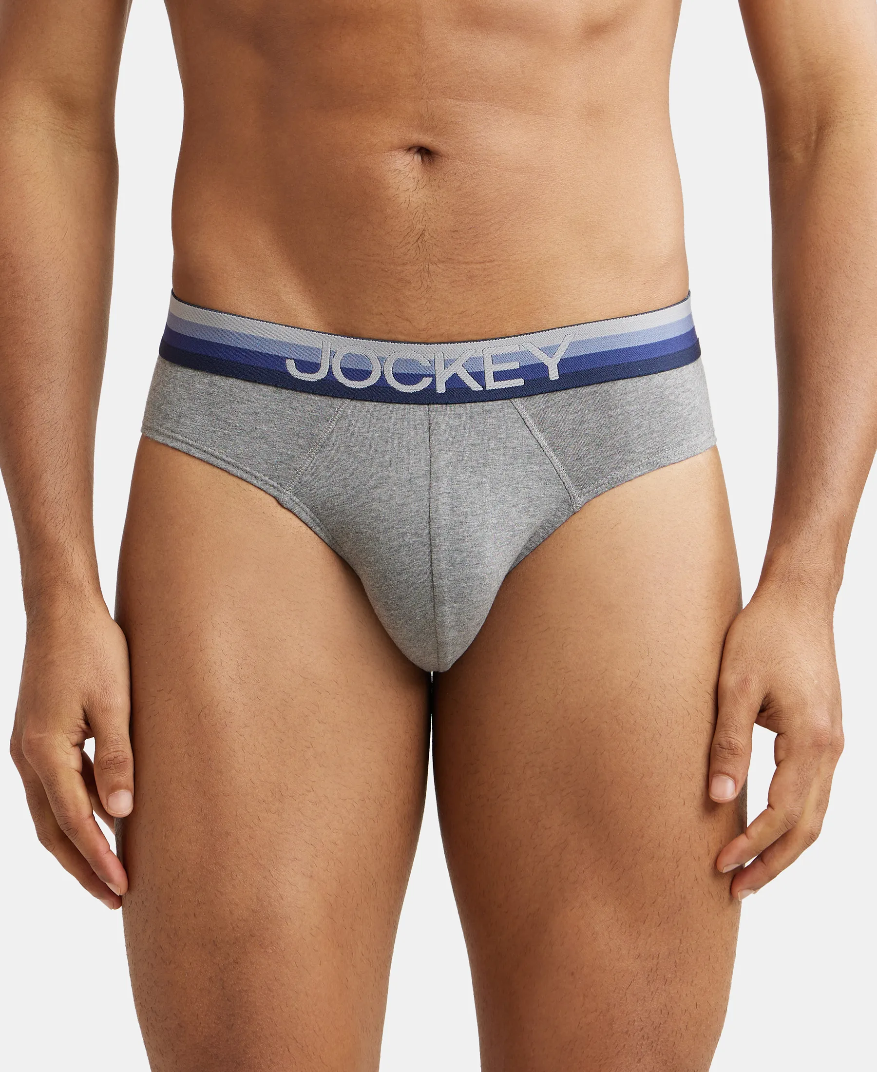 Super Combed Cotton Elastane Stretch Solid Brief with Ultrasoft Waistband - Mid Grey Melange