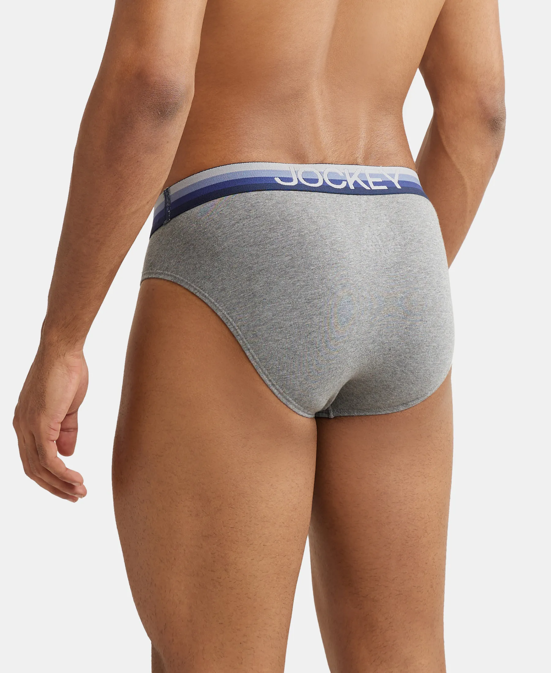 Super Combed Cotton Elastane Stretch Solid Brief with Ultrasoft Waistband - Mid Grey Melange - Image 3