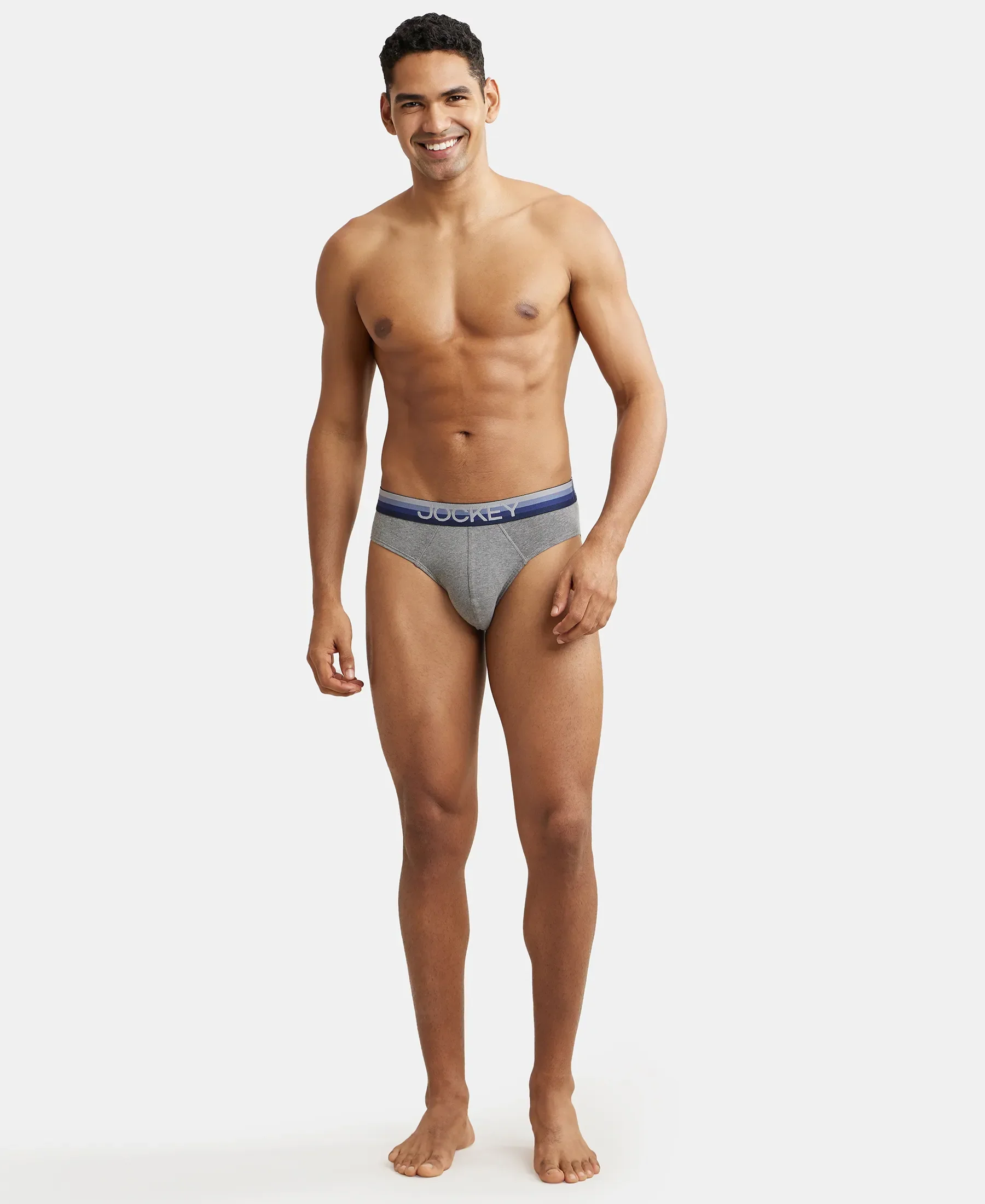 Super Combed Cotton Elastane Stretch Solid Brief with Ultrasoft Waistband - Mid Grey Melange - Image 4