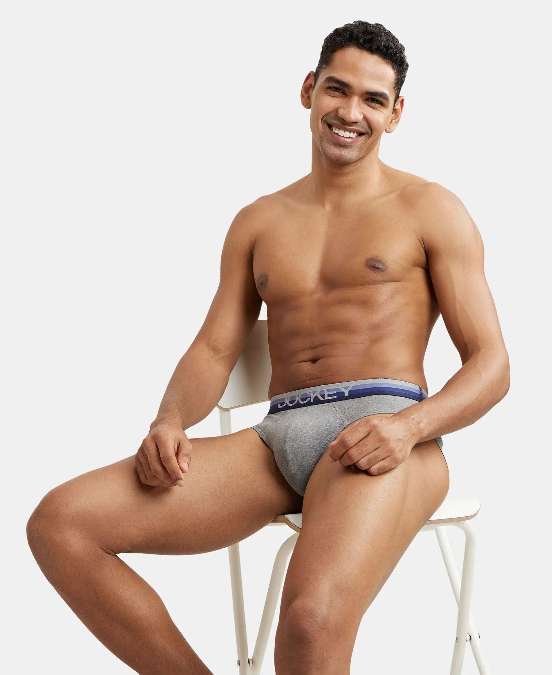 Super Combed Cotton Elastane Stretch Solid Brief with Ultrasoft Waistband - Mid Grey Melange - Image 5