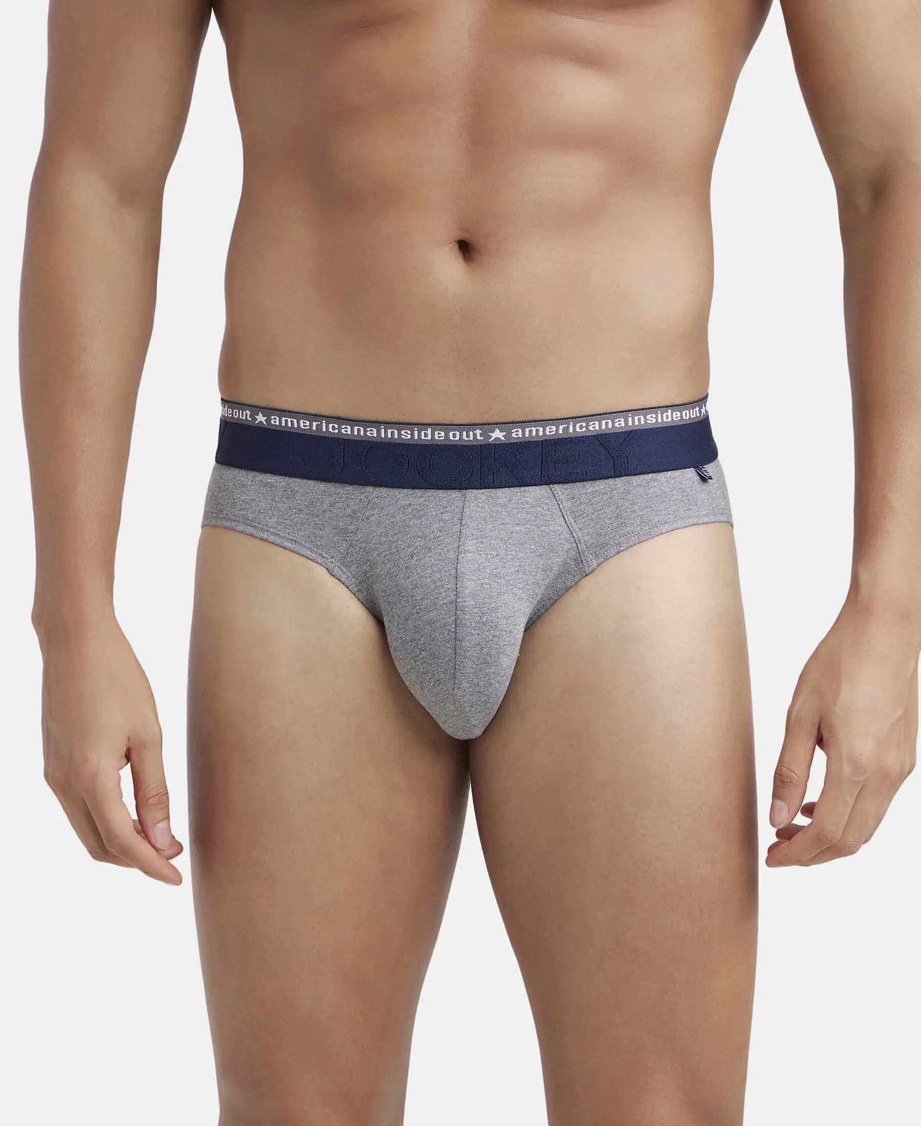 Super Combed Cotton Elastane Stretch Solid Brief with Ultrasoft Waistband - Mid Grey Melange