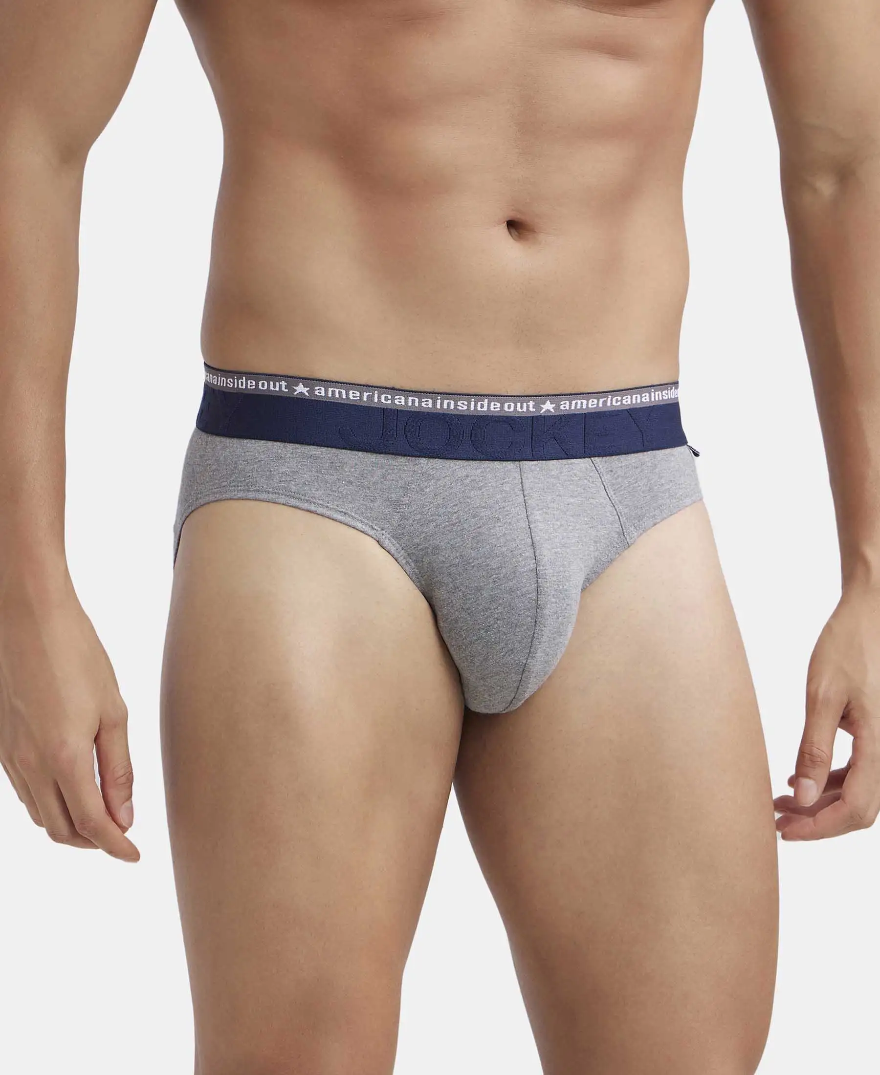 Super Combed Cotton Elastane Stretch Solid Brief with Ultrasoft Waistband - Mid Grey Melange - Image 2